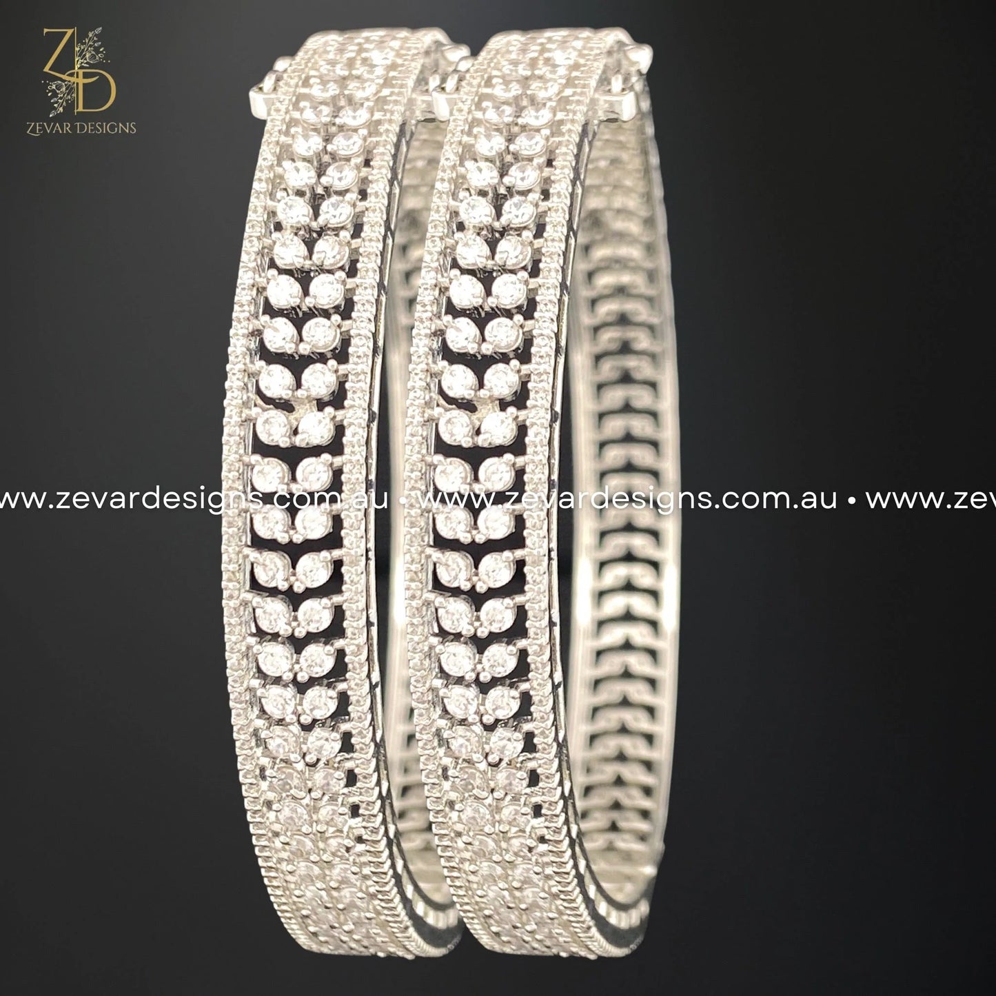 Zevar Designs Bangles & Bracelets - AD AD/Zircon Bangles in White Rhodium