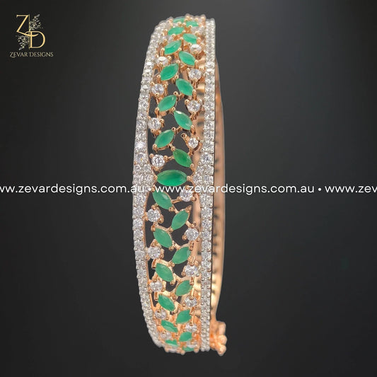 Zevar Designs Bangles & Bracelets - AD AD/Zircon Bracelet in Rose Gold - Green