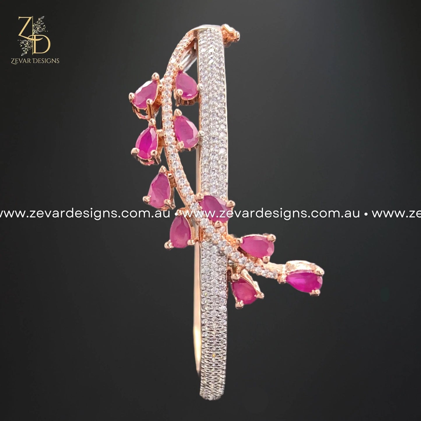 Zevar Designs Bangles & Bracelets - AD AD/Zircon Bracelet in Rose Gold - Ruby