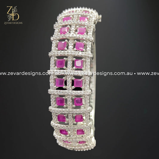 Zevar Designs Bangles & Bracelets - AD AD/Zircon Bracelet in White Rhodium - Ruby
