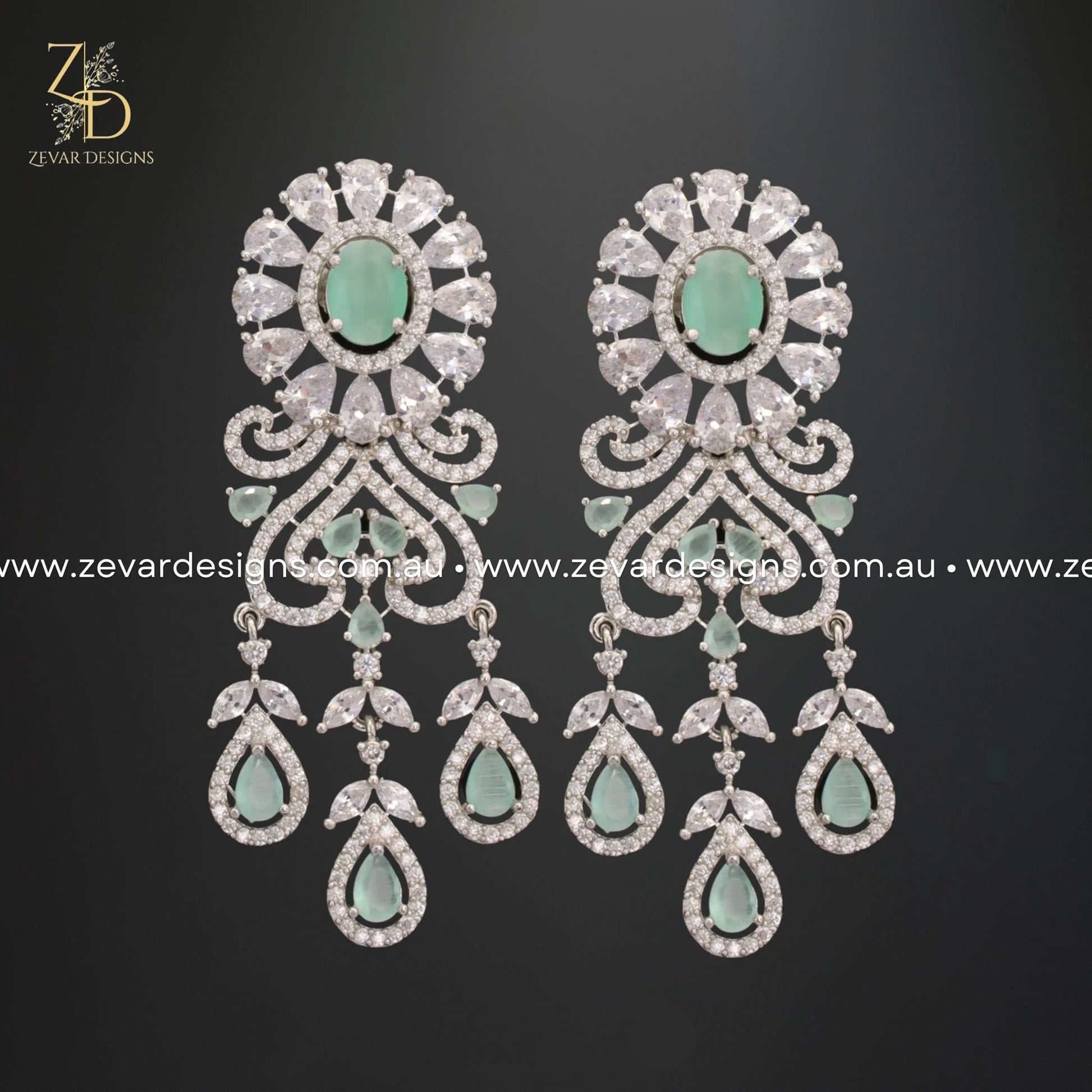 Zevar Designs Necklace Sets - AD AD/Zircon Choker in Mint and White Rhodium
