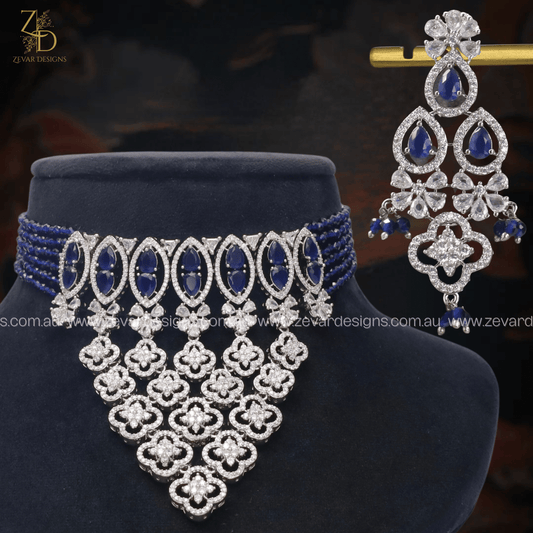 Zevar Designs Necklace Sets - AD AD/Zircon Choker Set - Blue