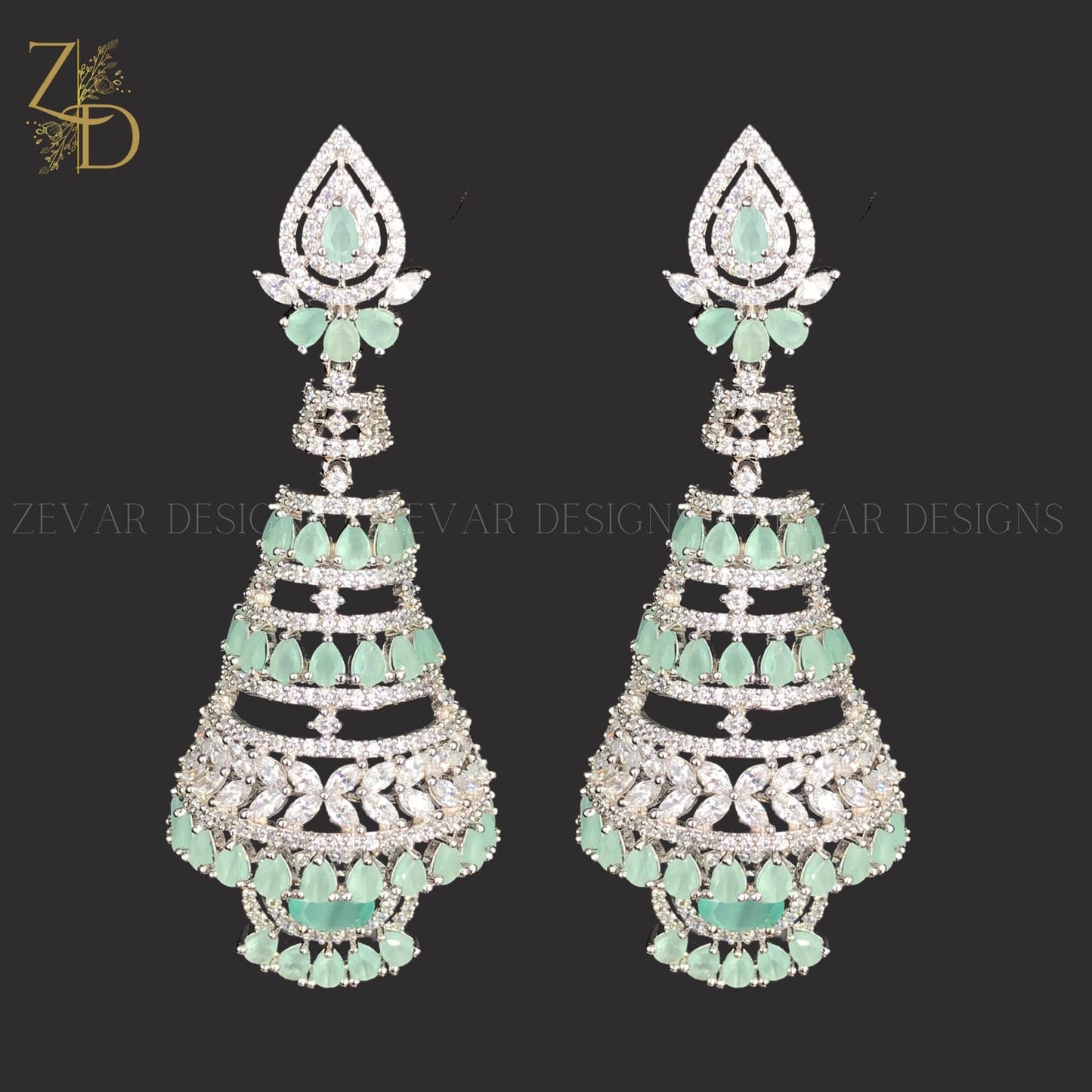 Zevar Designs Zircon Jhumki Mint Zircon Indo Western Jhumki