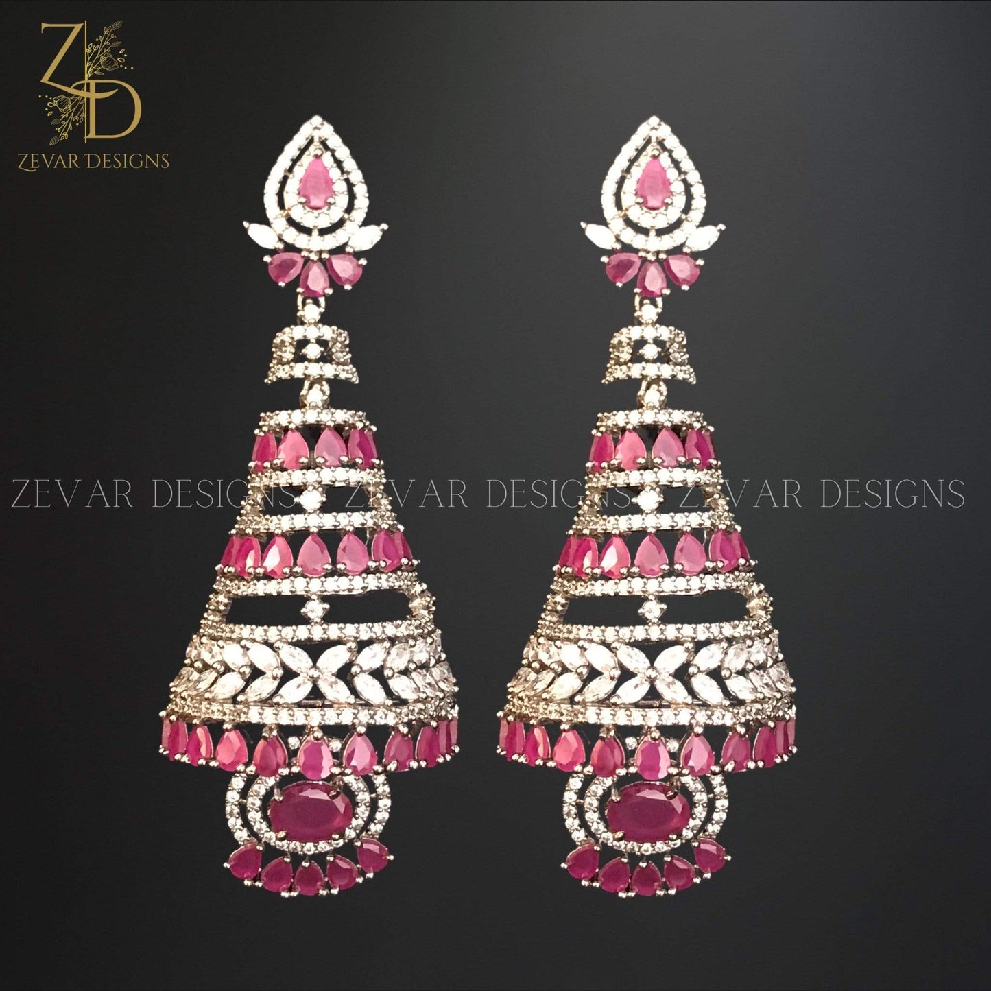 Zevar Designs Zircon Jhumki Ruby Red Zircon Indo Western Jhumki