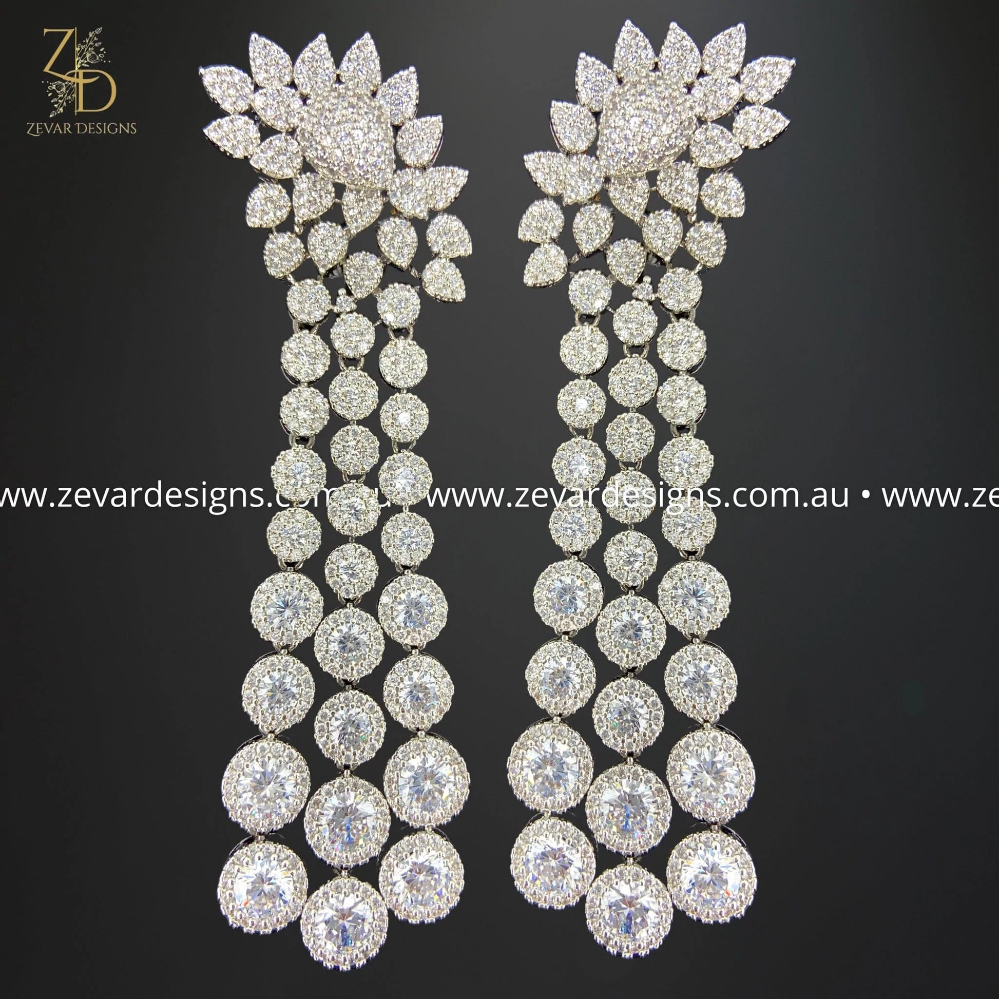 Zevar Designs Indo-Western Earrings AD/Zircon Earrings in Black Finish