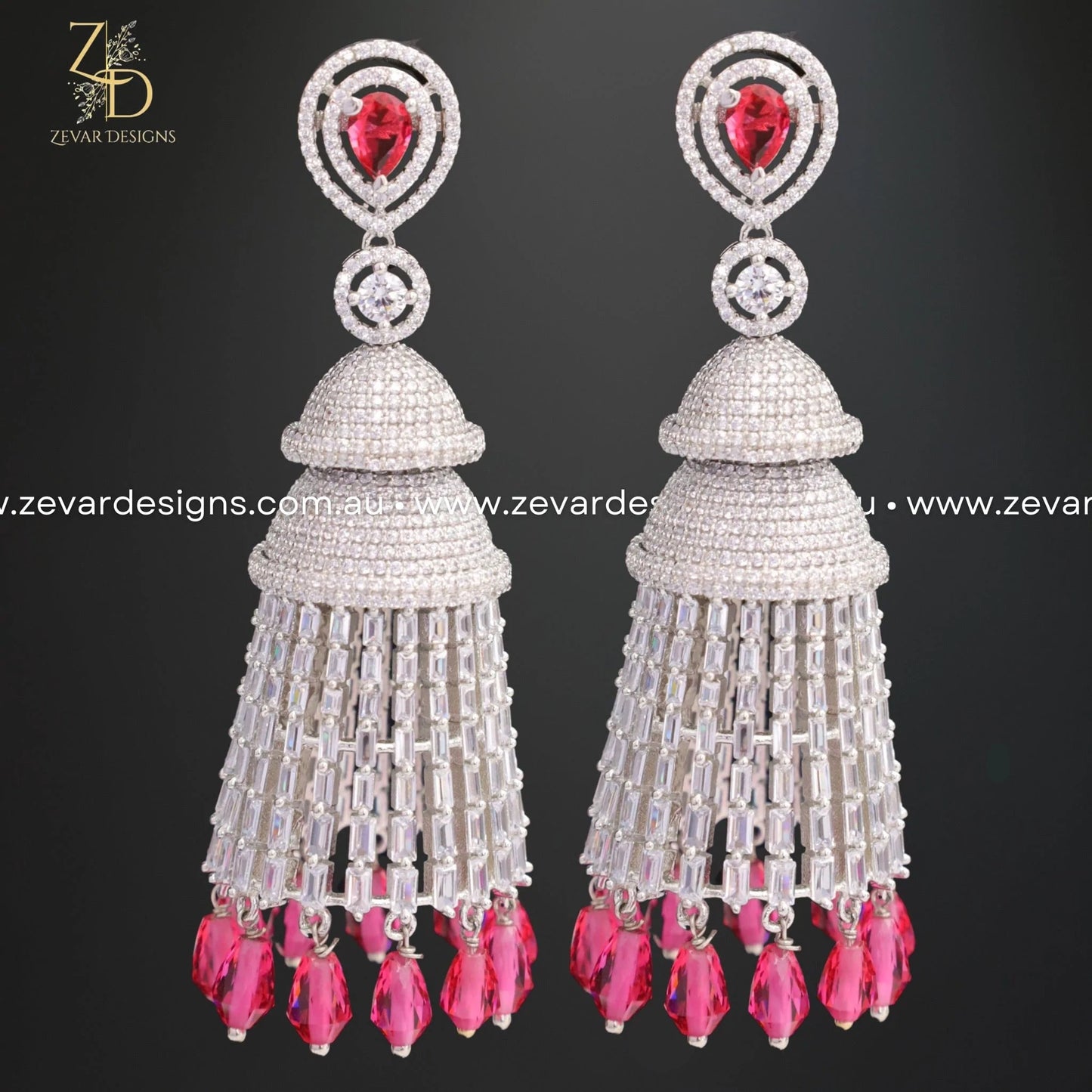 Zevar Designs Indo-Western Earrings AD/Zircon Earrings in Red
