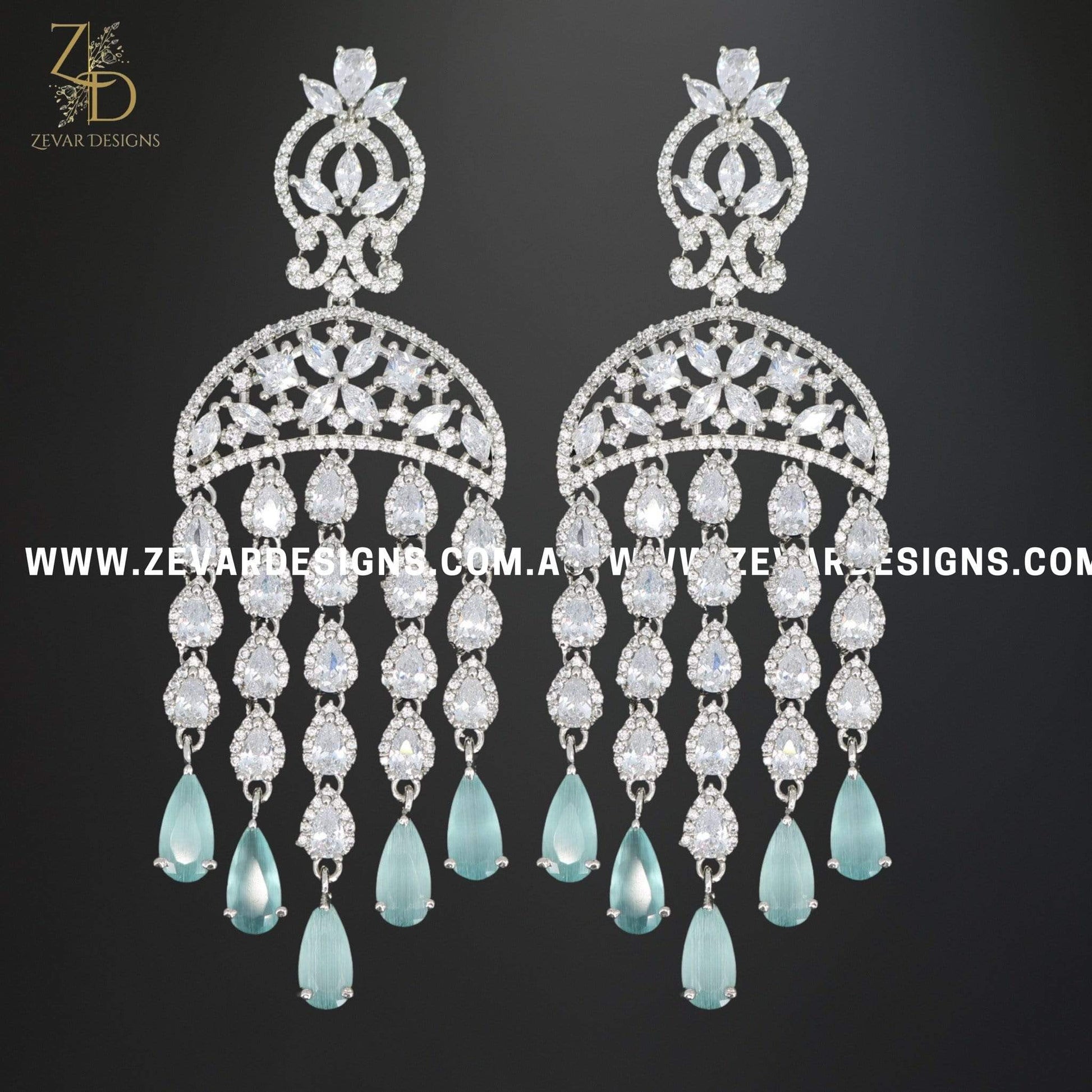 Zevar Designs Indo-Western Earrings Zircon/AD Earrings - Mint