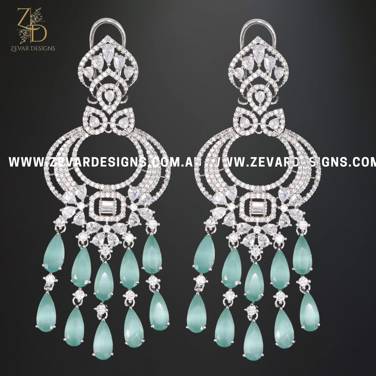 Zevar Designs Indo-Western Earrings Zircon/AD Earrings - Mint
