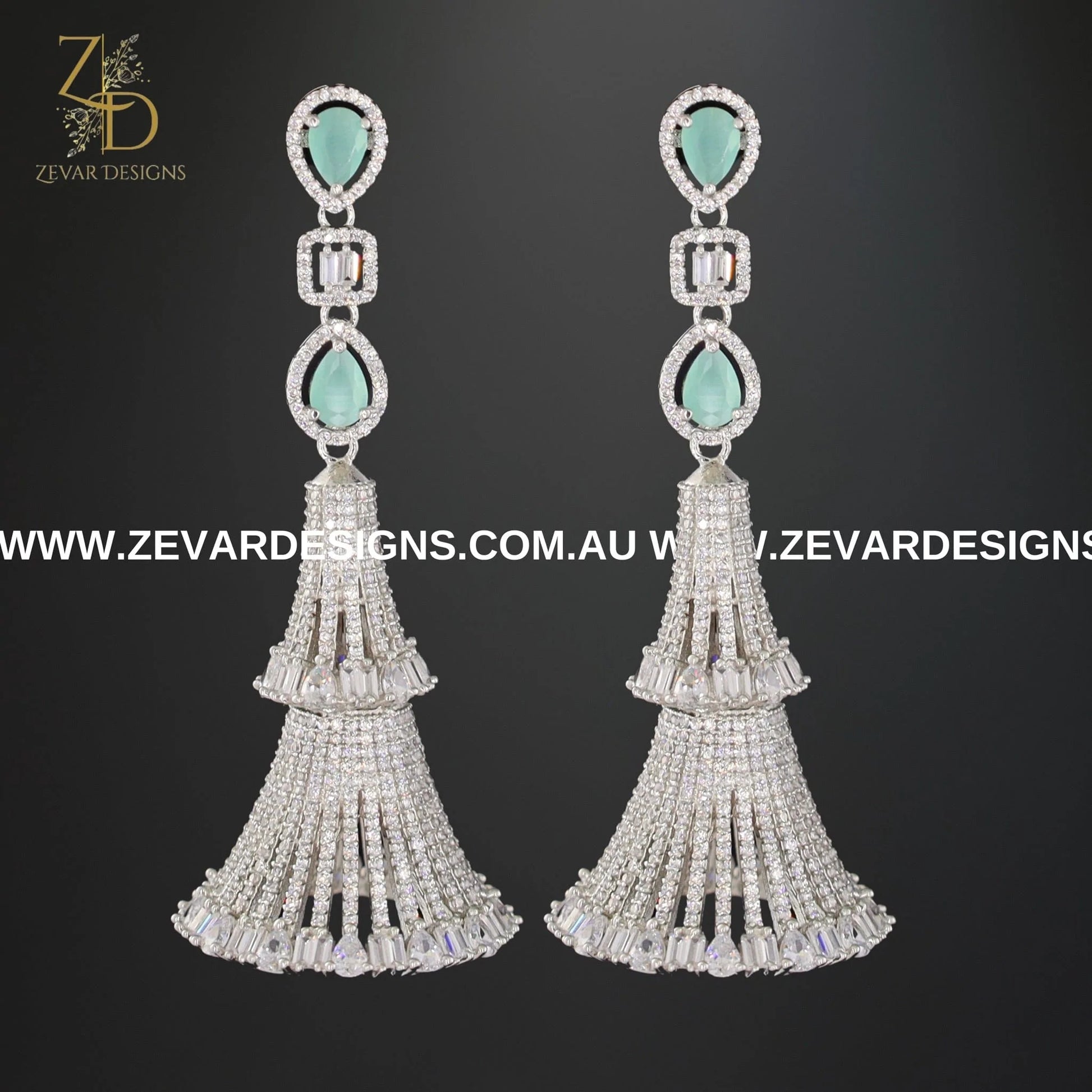 Zevar Designs Indo-Western Earrings AD/Zircon Earrings - Mint