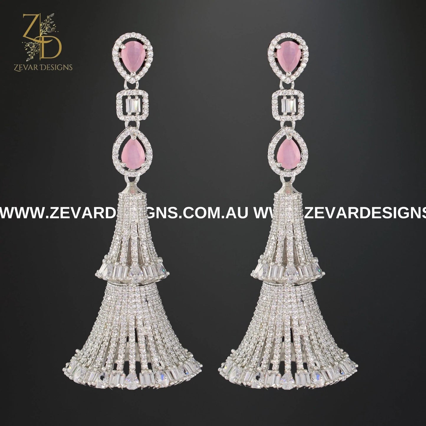 Zevar Designs Indo-Western Earrings AD/Zircon Earrings - Pink