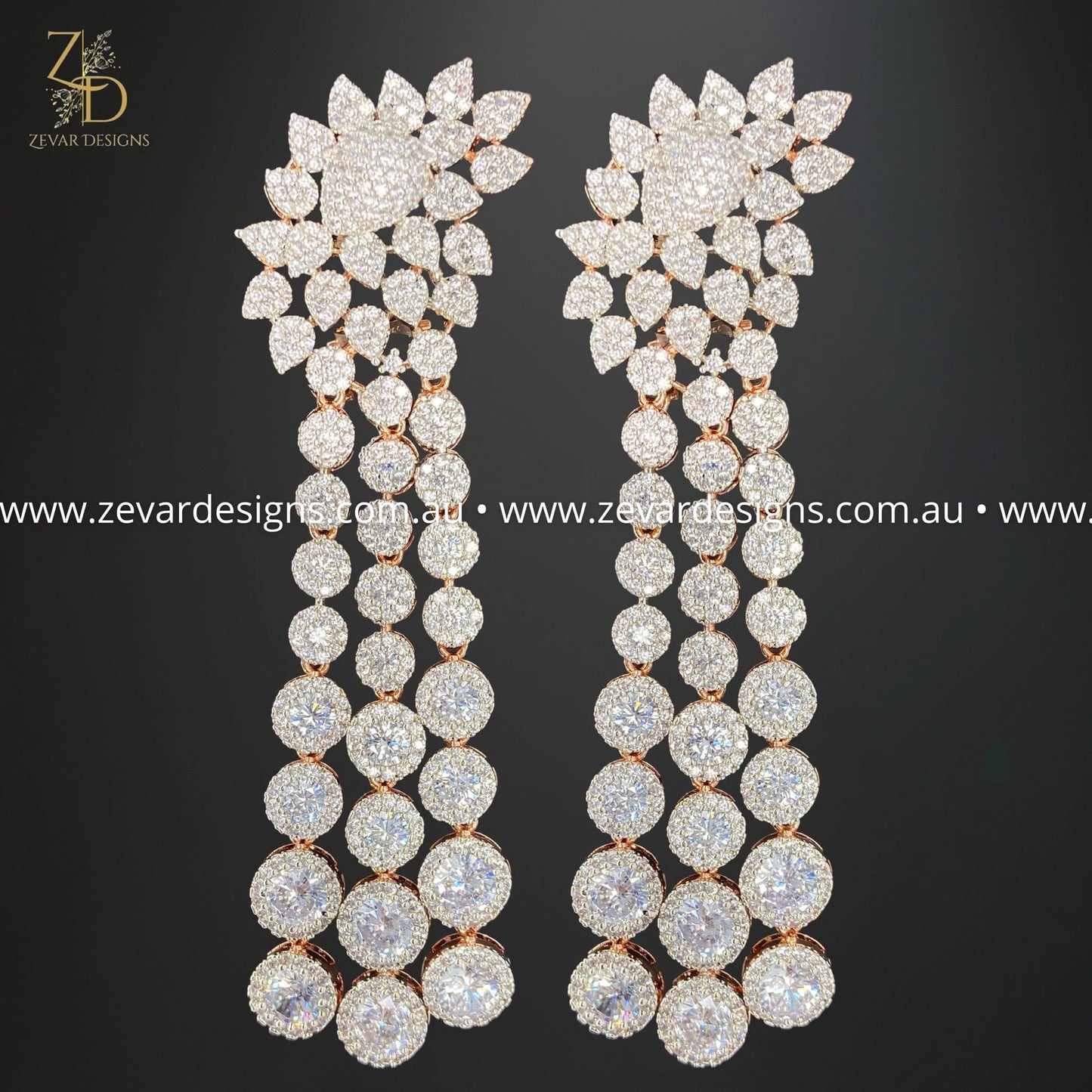 Zevar Designs Indo-Western Earrings AD/Zircon Earrings - Rose Gold