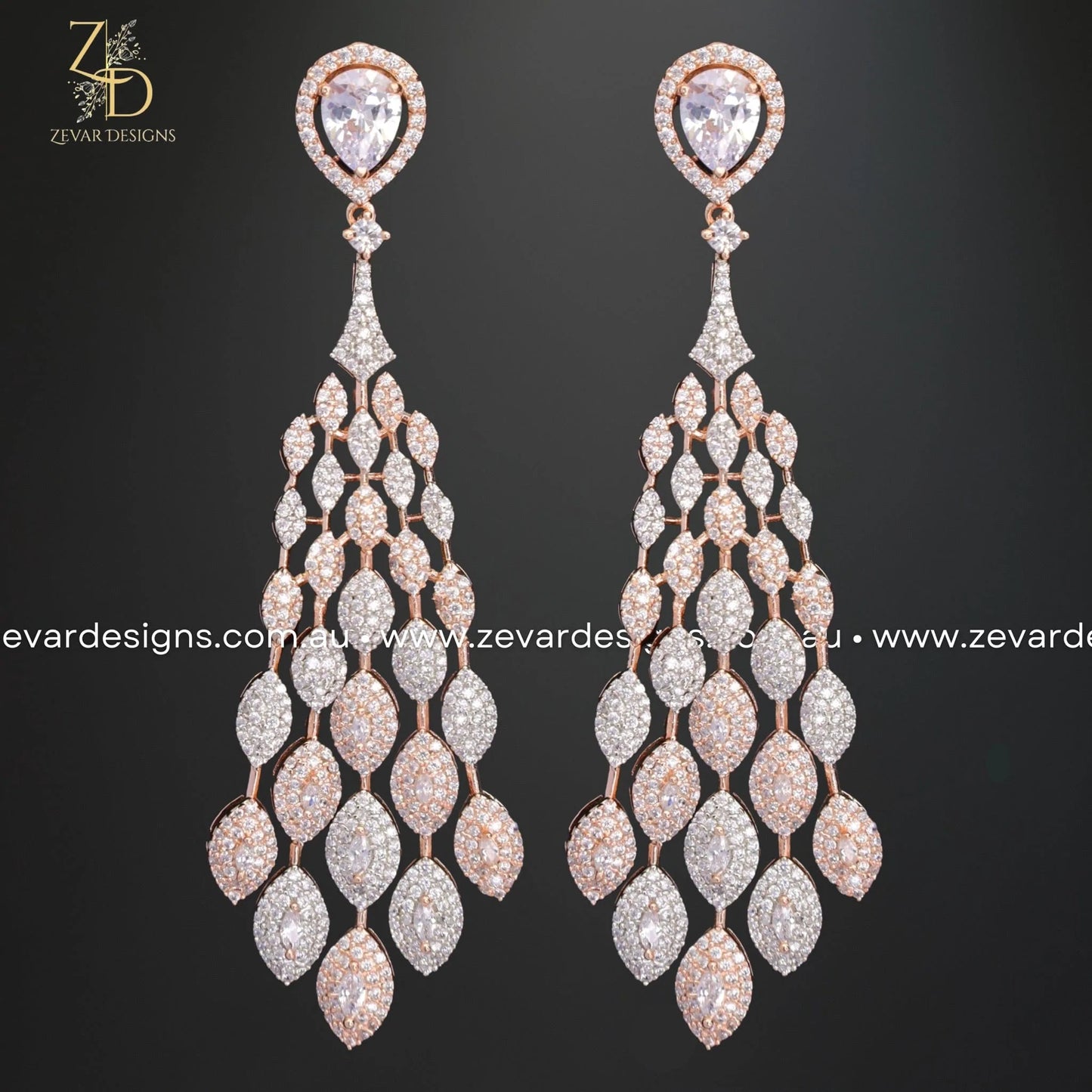 Zevar Designs Indo-Western Earrings AD/Zircon Earrings - Rose Gold