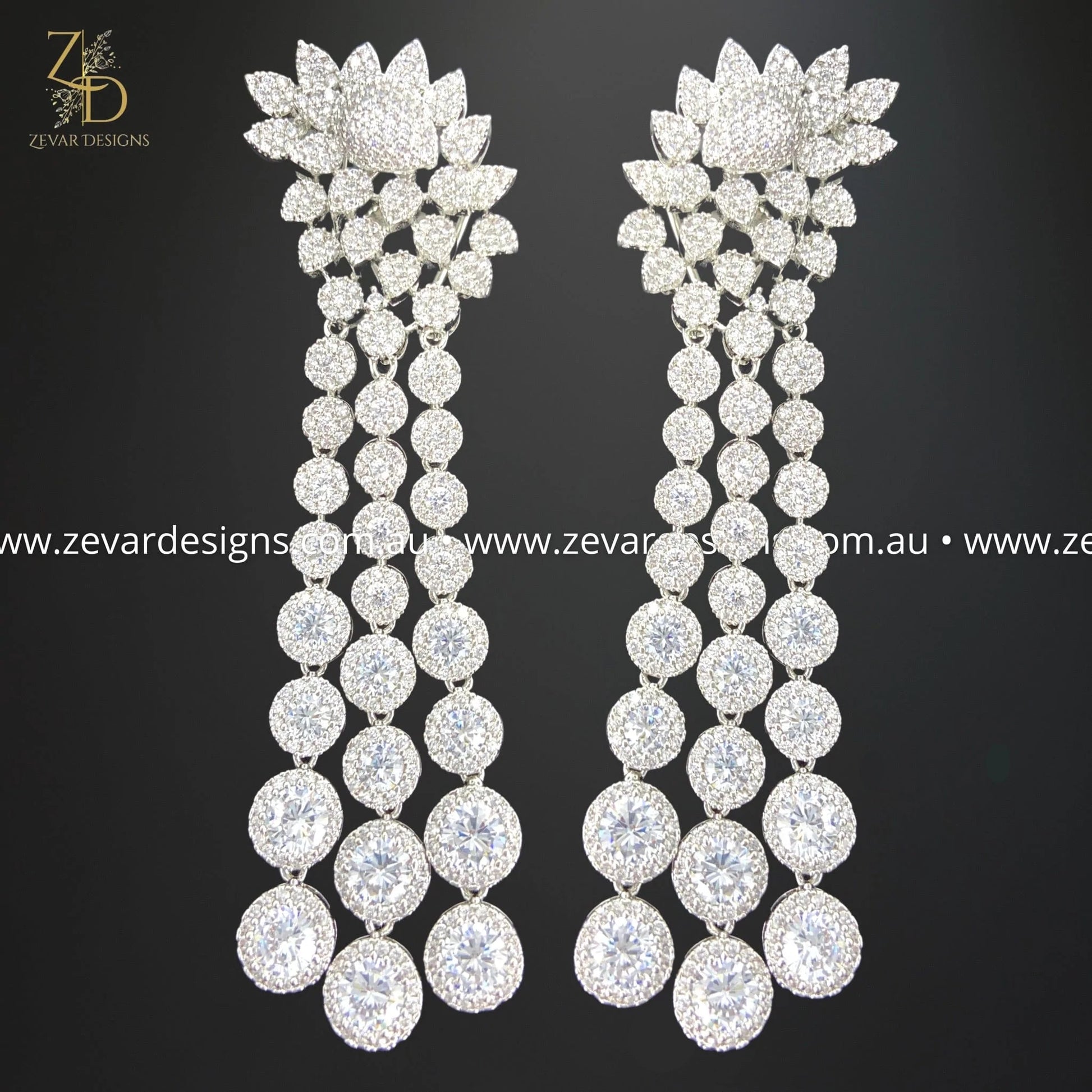 Zevar Designs Indo-Western Earrings AD/Zircon Earrings - White Rhodium