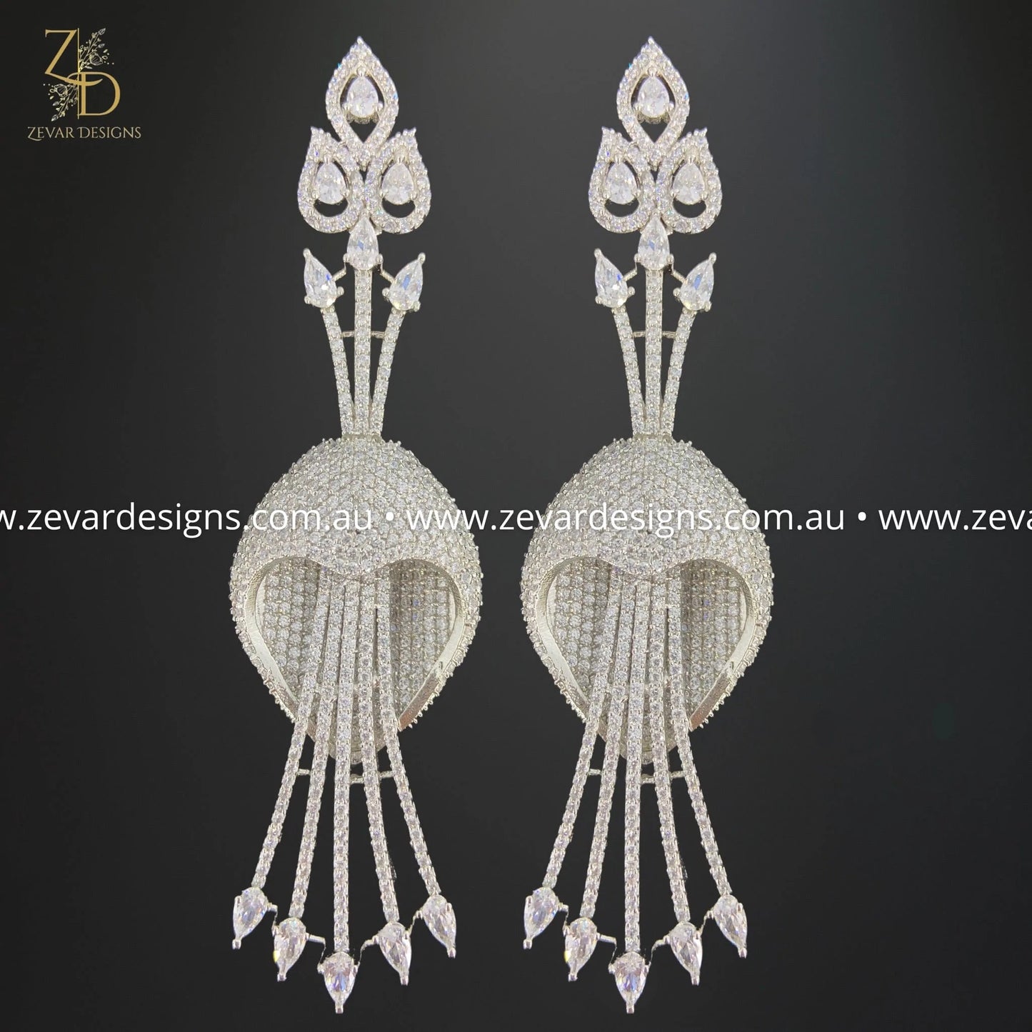 Zevar Designs Indo-Western Earrings AD/Zircon Earrings - White Rhodium