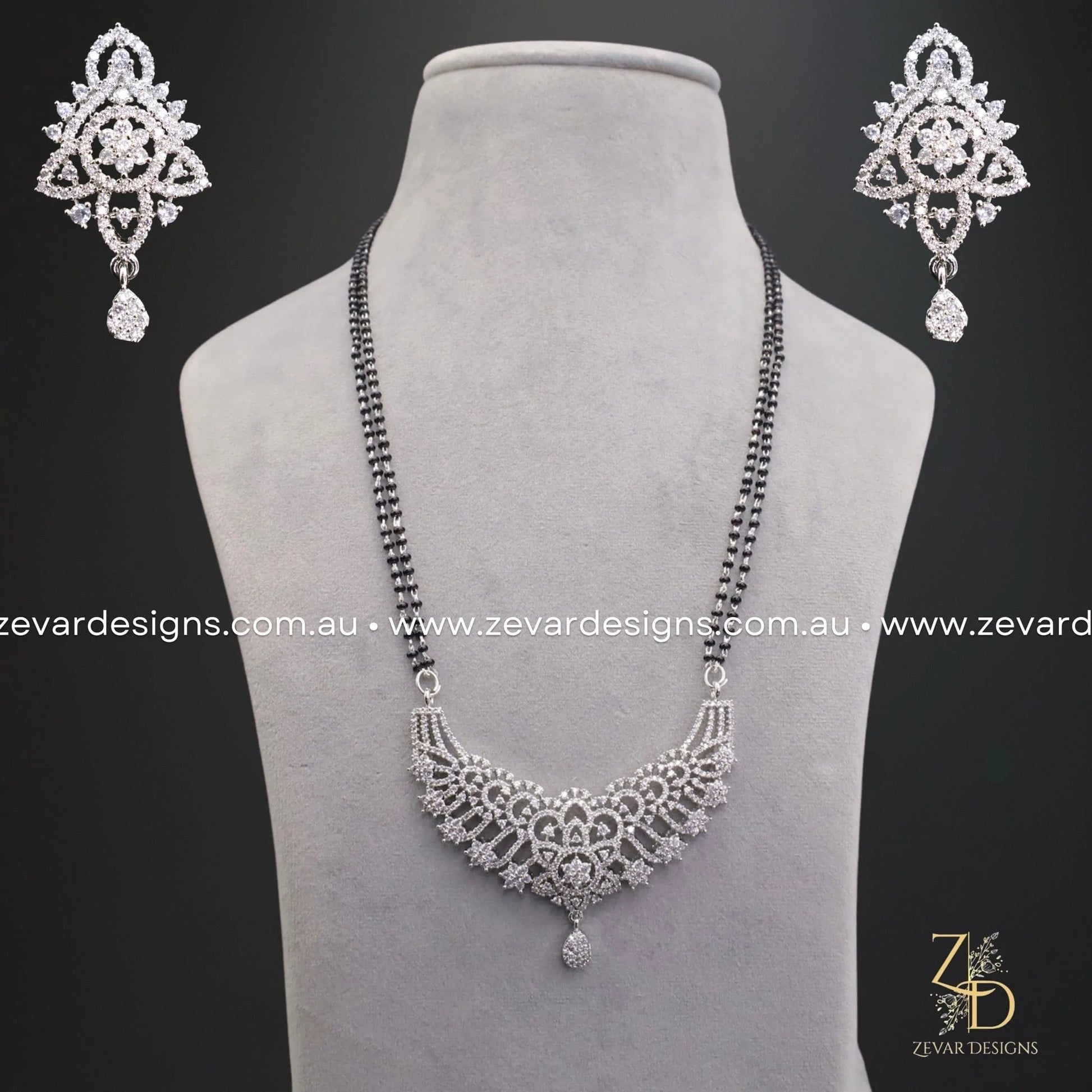 AD Zircon Mangalsutra and Earrings Set Zevar Designs