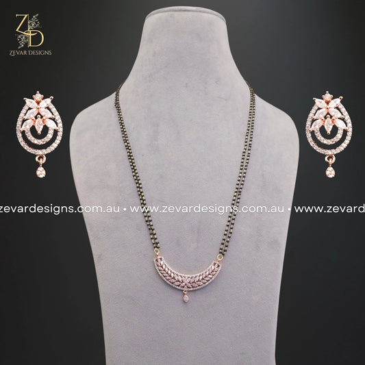 Zevar Designs Mangalsutra AD/Zircon Mangalsutra and Earrings Set - Rose Gold