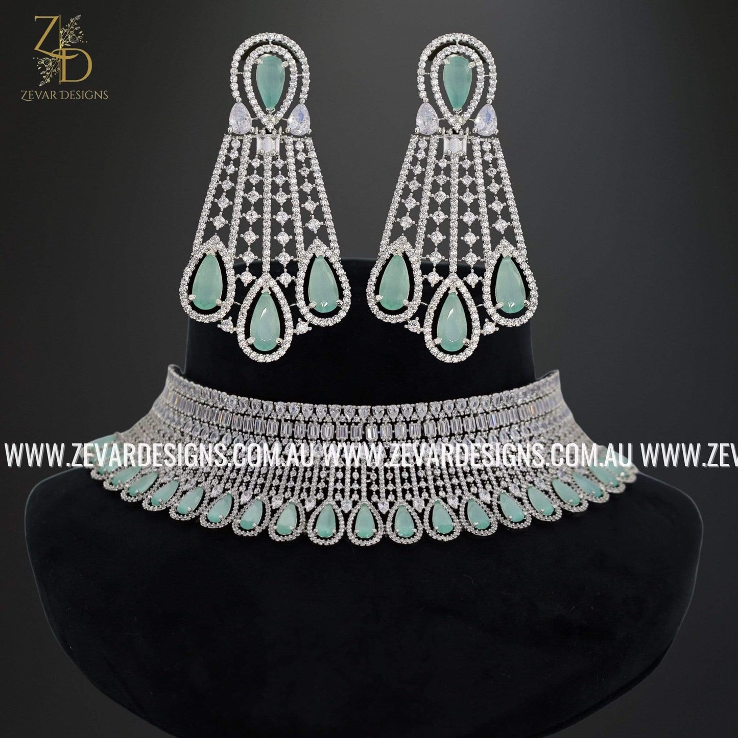 Zevar Designs Necklace Sets AD/Zircon Necklace Set - Mint