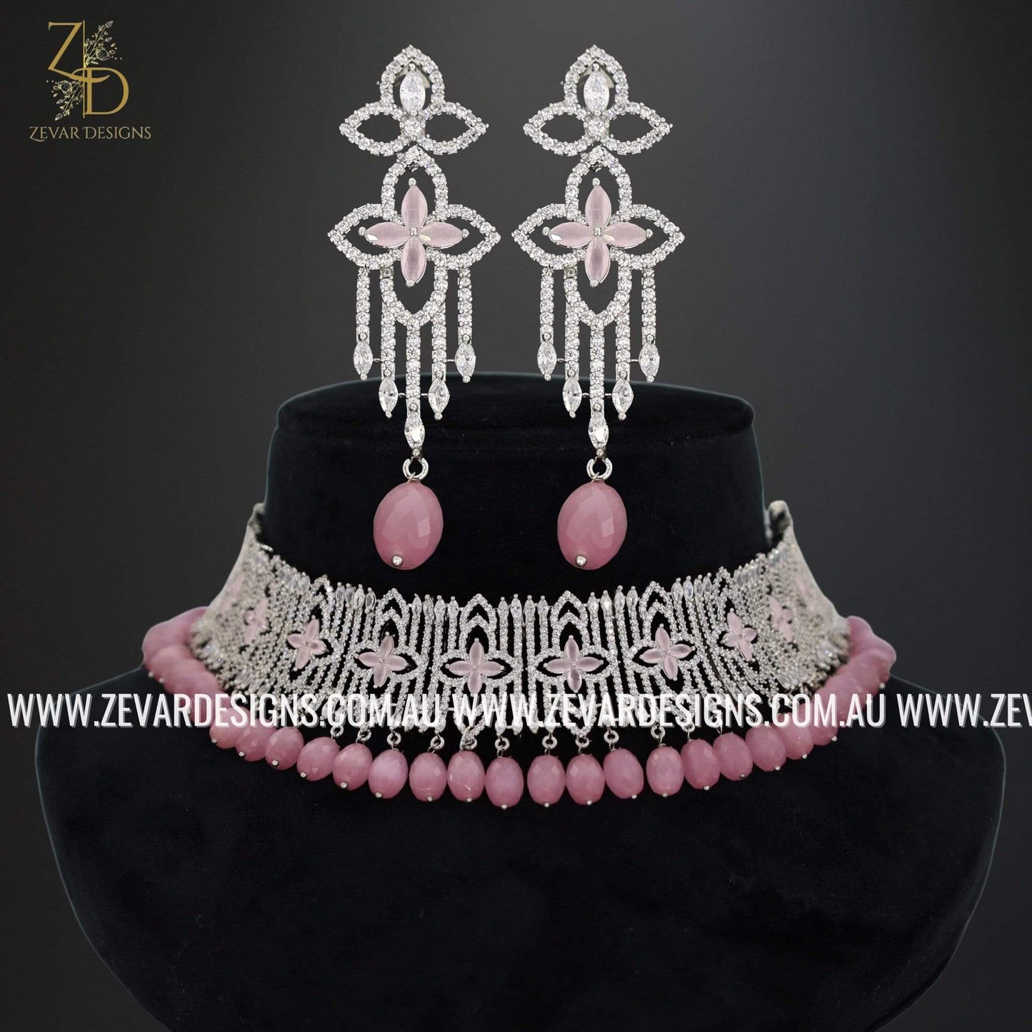Zevar Designs Designer Necklace Sets Zircon Necklace Set - Pink