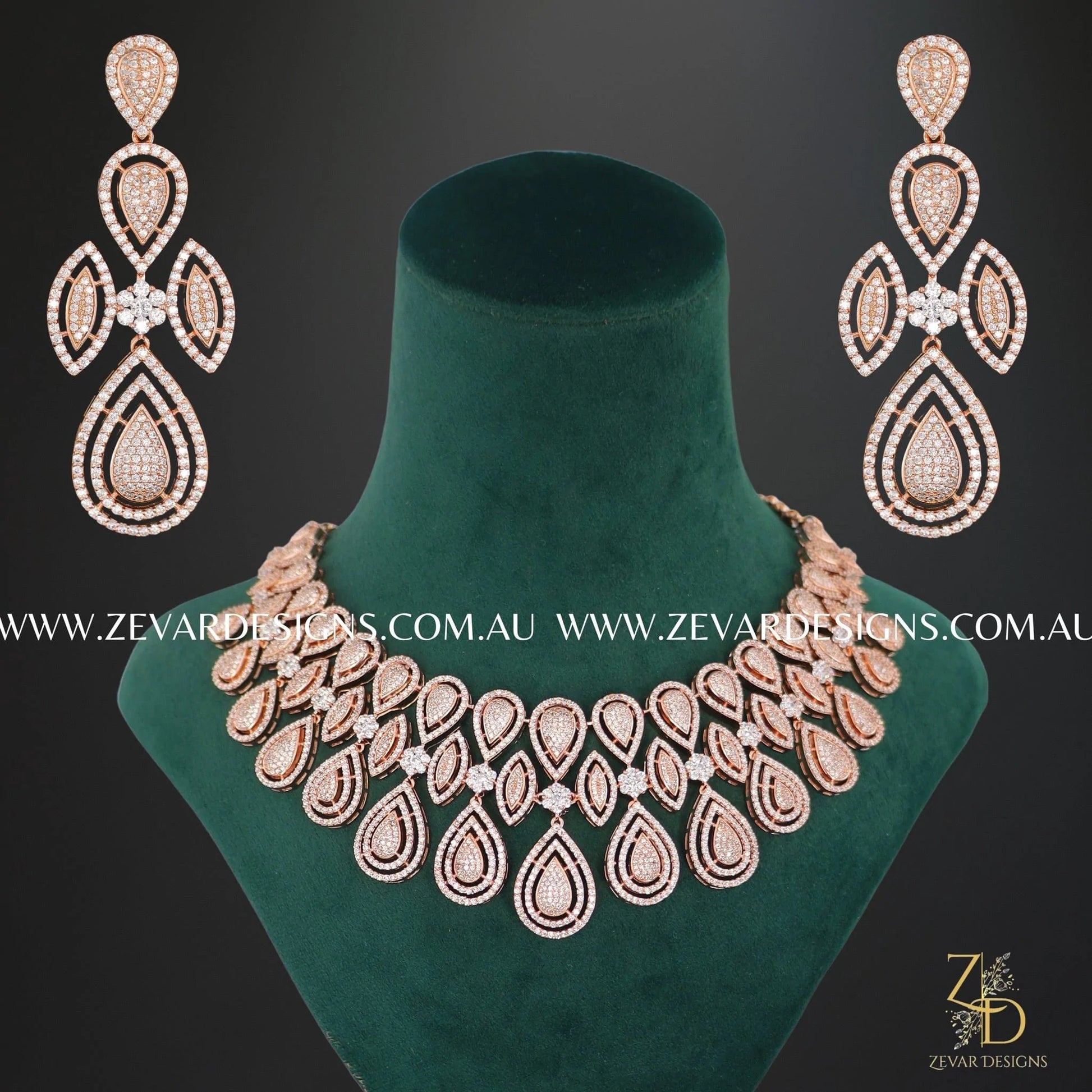 AD Zircon Necklace Set Rose Gold and Pink Zevar Designs