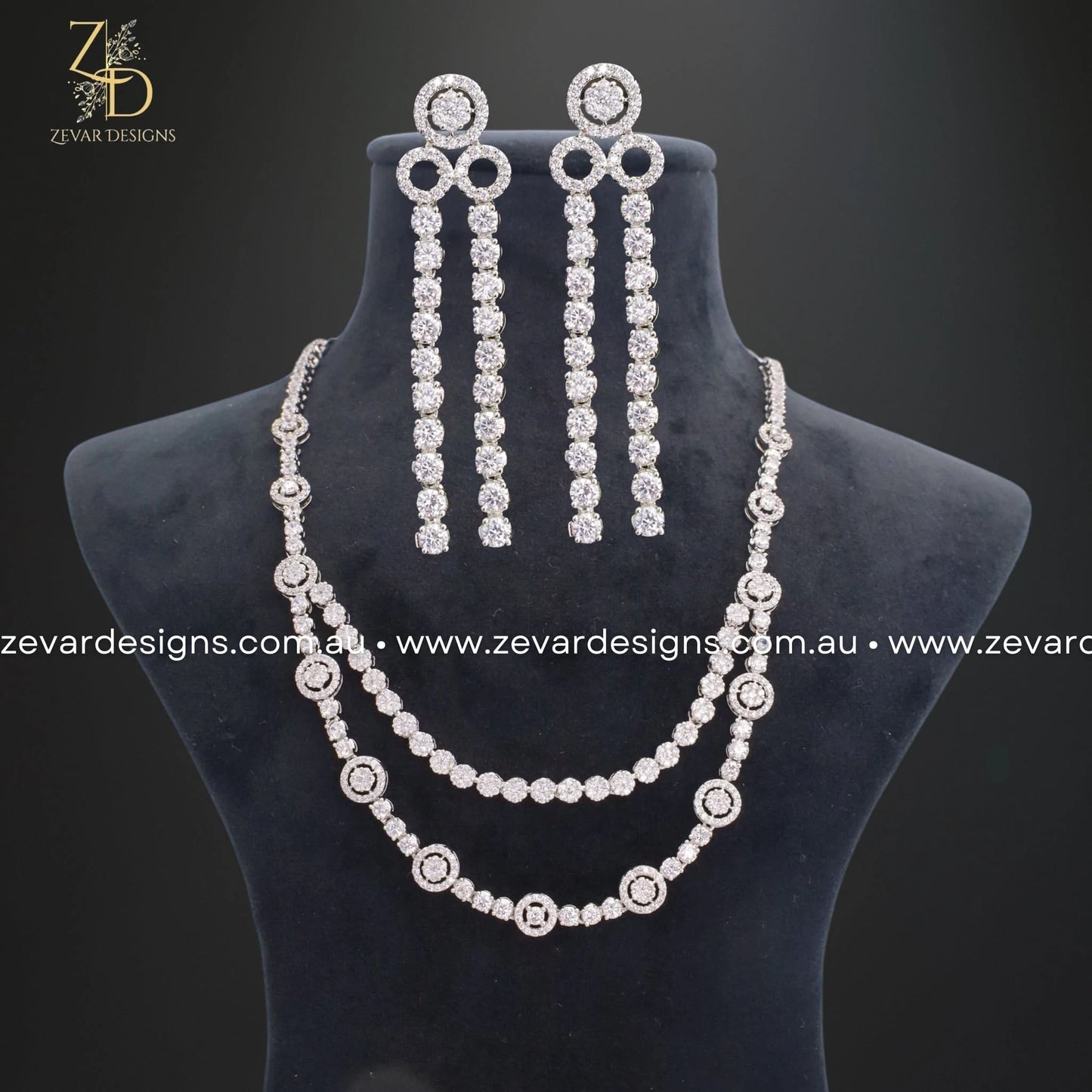 Zevar Designs Necklace Sets - AD AD/Zircon Necklace Set - White Rhodium