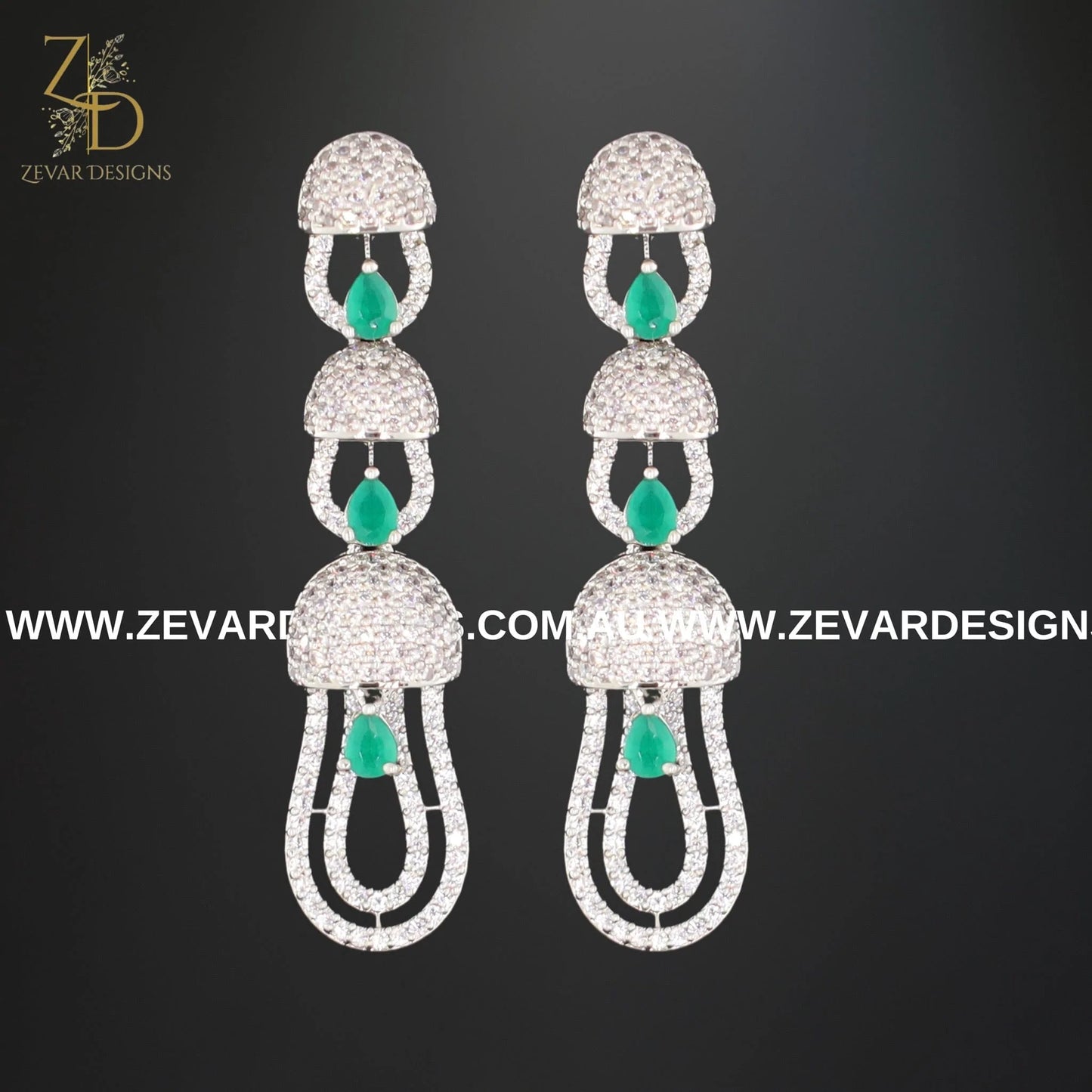Zevar Designs Necklace Sets - AD AD/Zircon Necklace Set - White Rhodium and Emerald