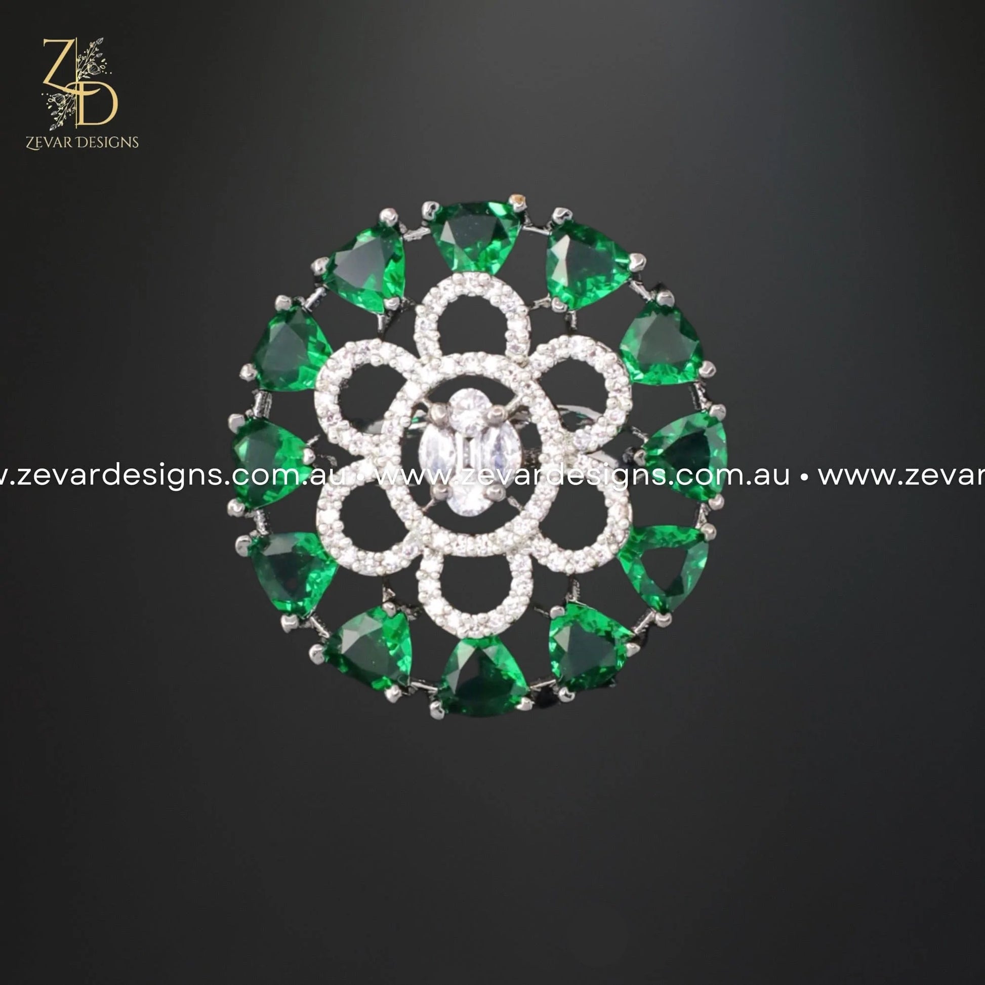 Zevar Designs Rings - AD AD/Zircon Ring - Emerald Green