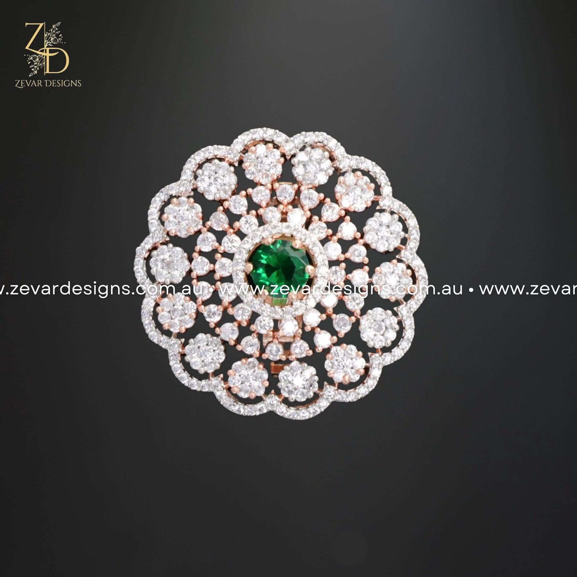Zevar Designs Rings - AD AD/Zircon Ring in Rose Gold - Green