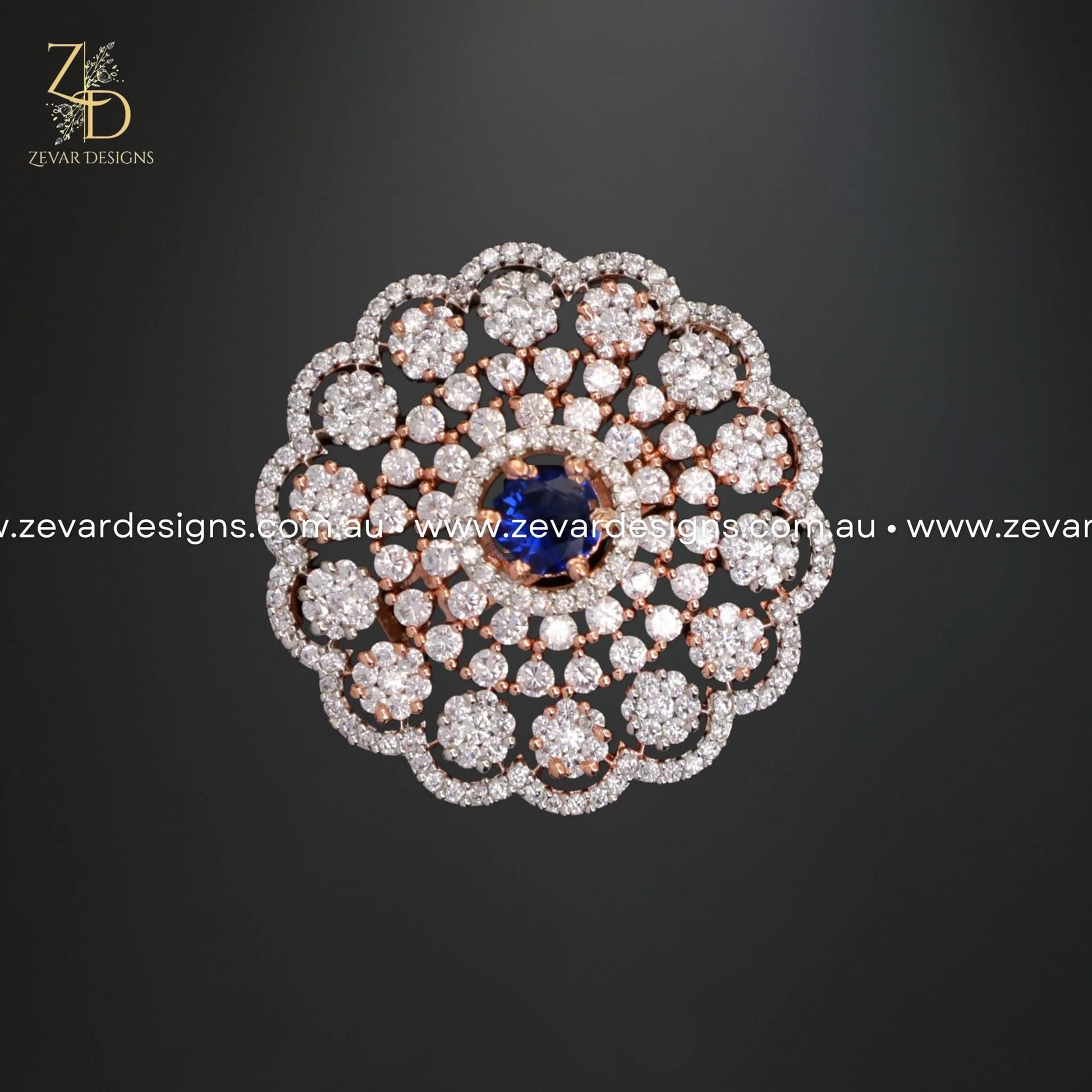 Zevar Designs Rings - AD AD/Zircon Ring in Rose Gold - Sapphire Blue