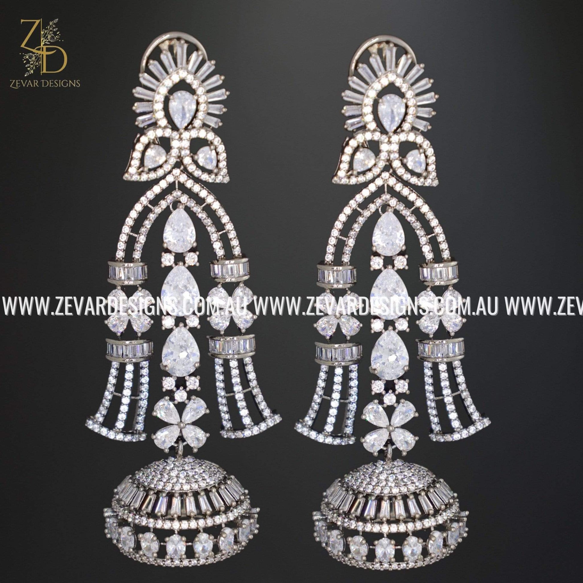 Zevar Designs Indo-Western Earrings Zirconia Statement Earrings - Black Rhodium
