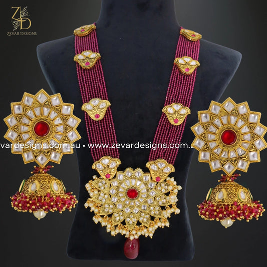 Zevar Designs Long Necklace Sets Antique Kundan Long Set - Ruby Red
