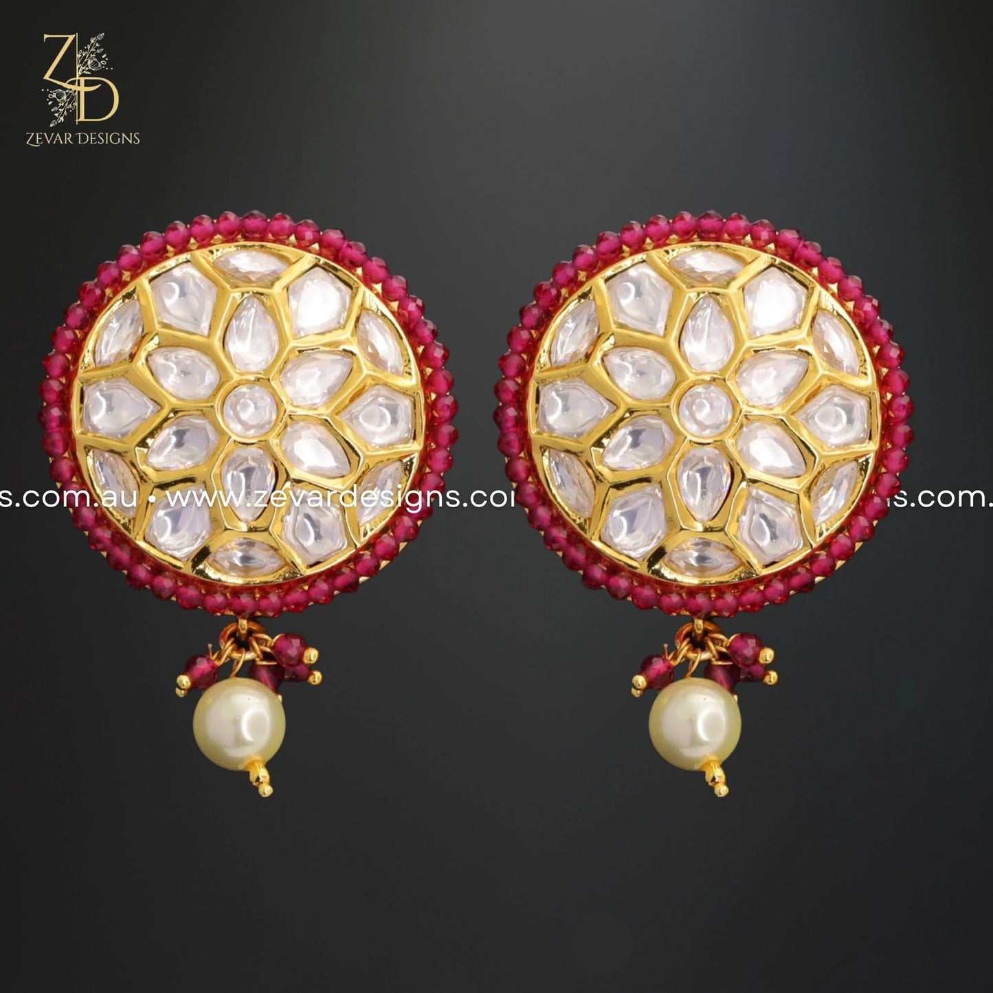 Zevar Designs Necklace Sets Choker Set in Kundan Polki - Red