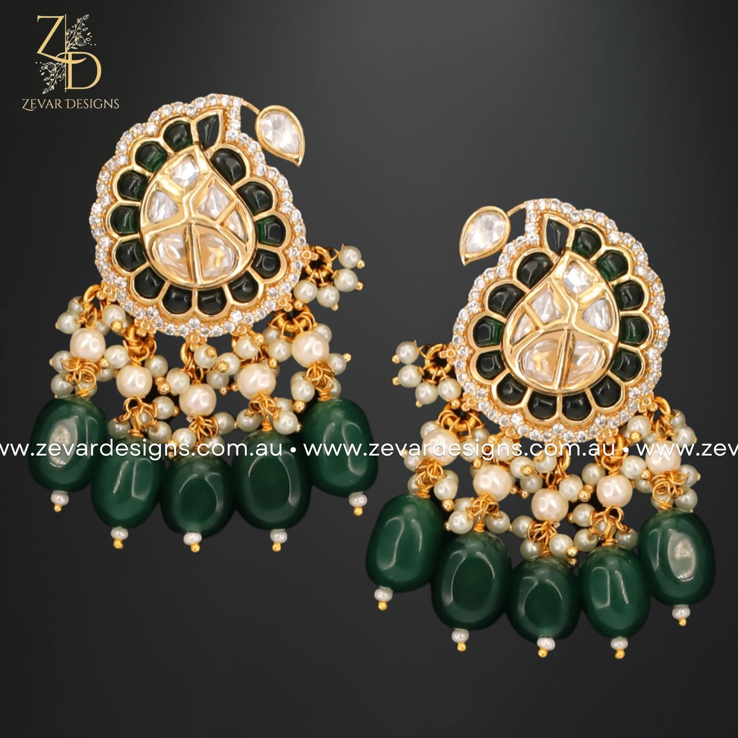 Zevar Designs Necklace Sets Choker Set Kundan Polki with Emerald Green Drops