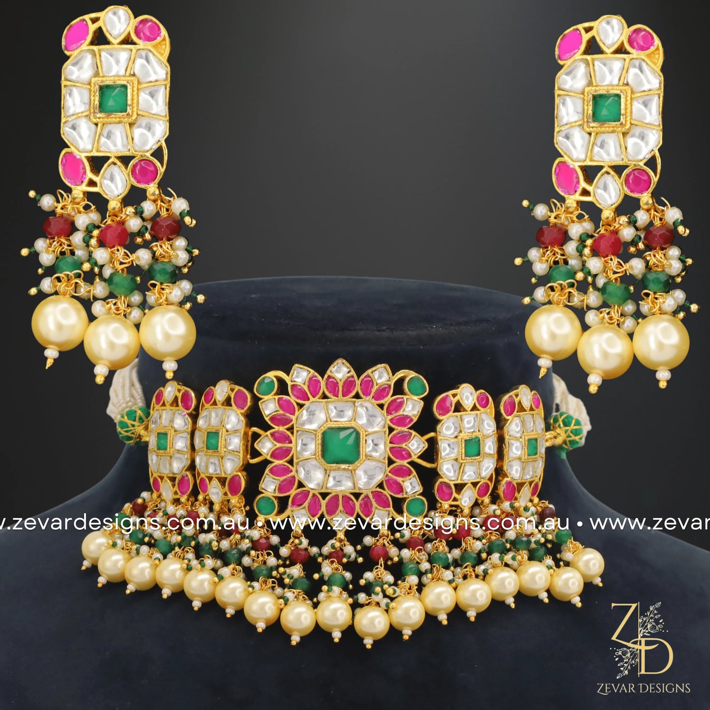 Zevar Designs Necklace Sets Choker Set Pachi Kundan - Multicolor