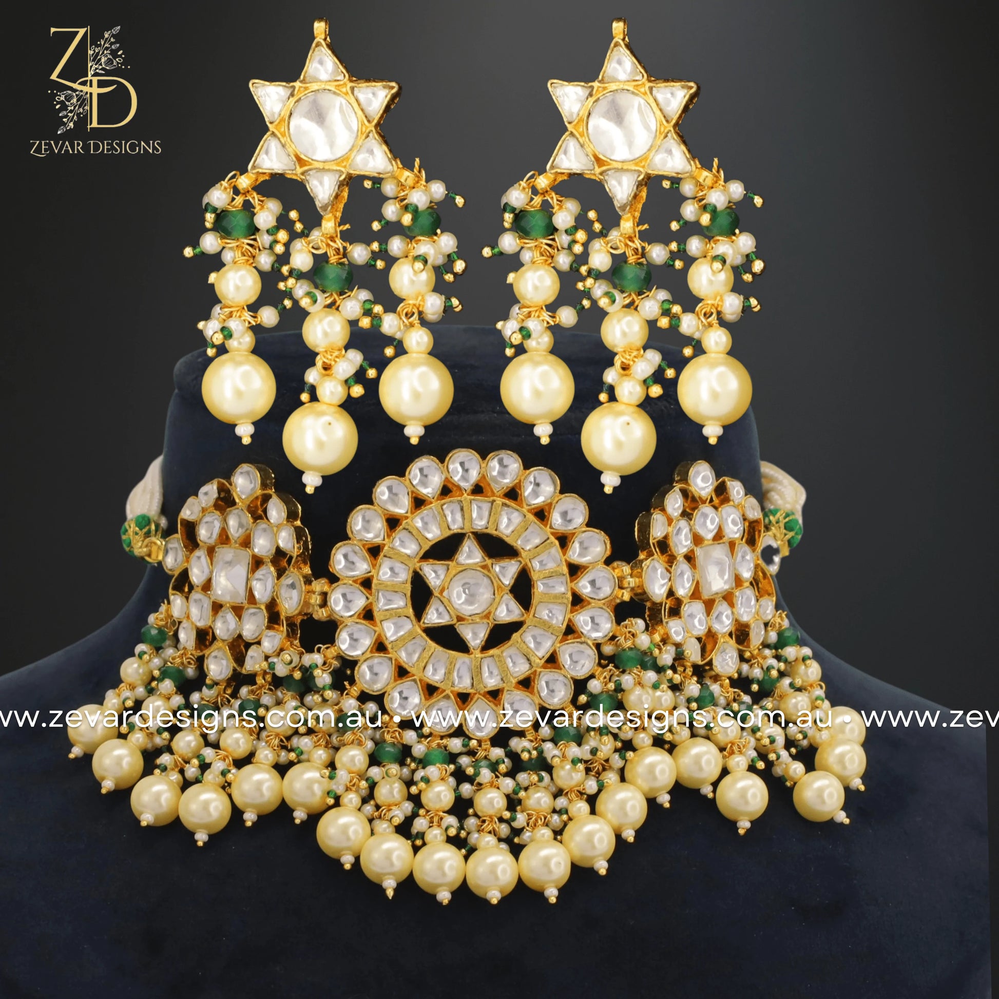 Zevar Designs Necklace Sets Choker Set Pachi Kundan - Pearls