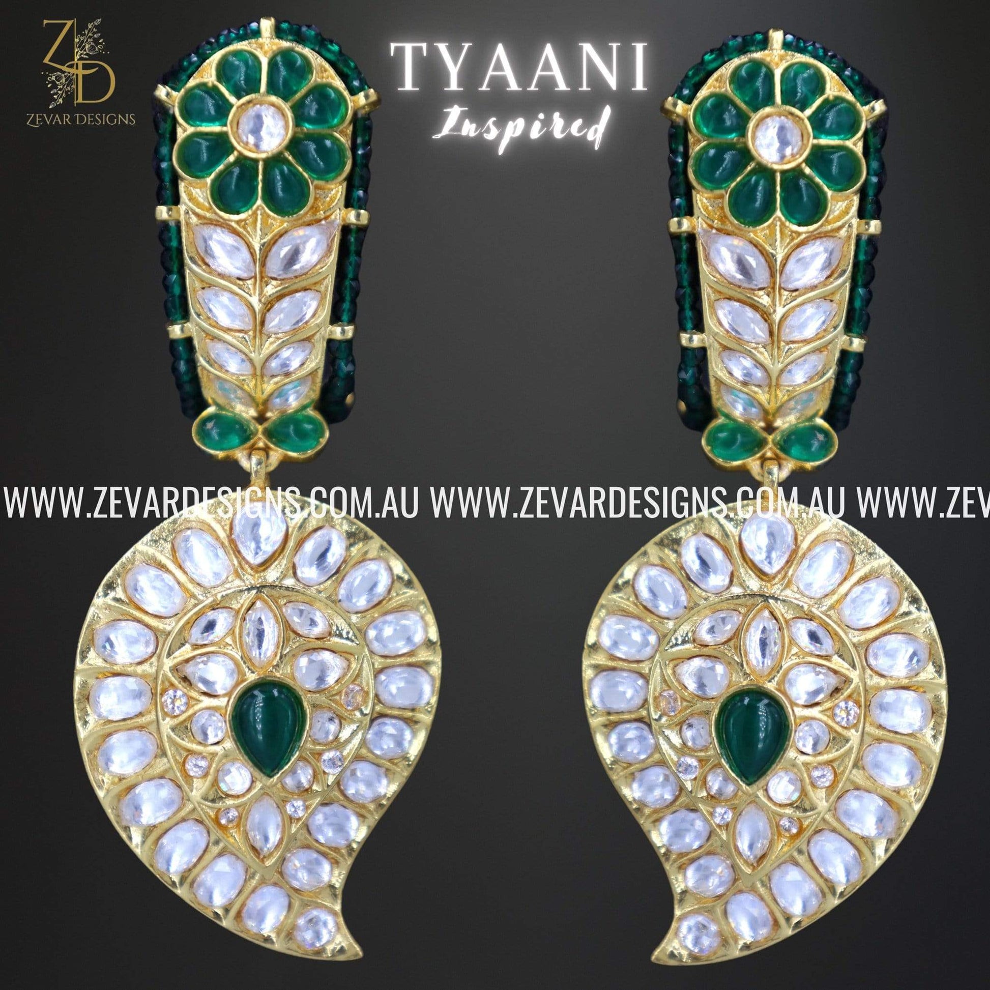 Zevar Designs Kundan Earrings Designer Kundan Earrings - Green