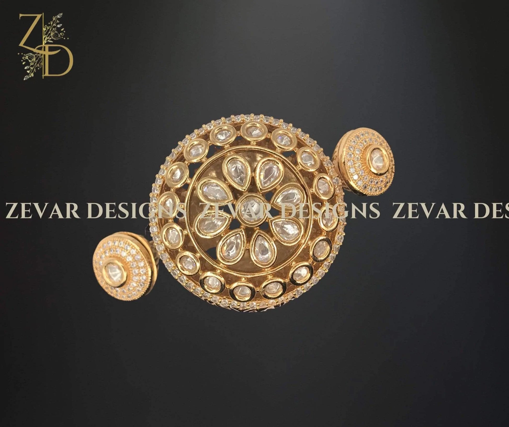 Zevar Designs Kundan Rings Designer Kundan Meena Double Ring - Blue