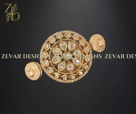 Zevar Designs Kundan Rings Designer Kundan Meena Double Ring - Grey
