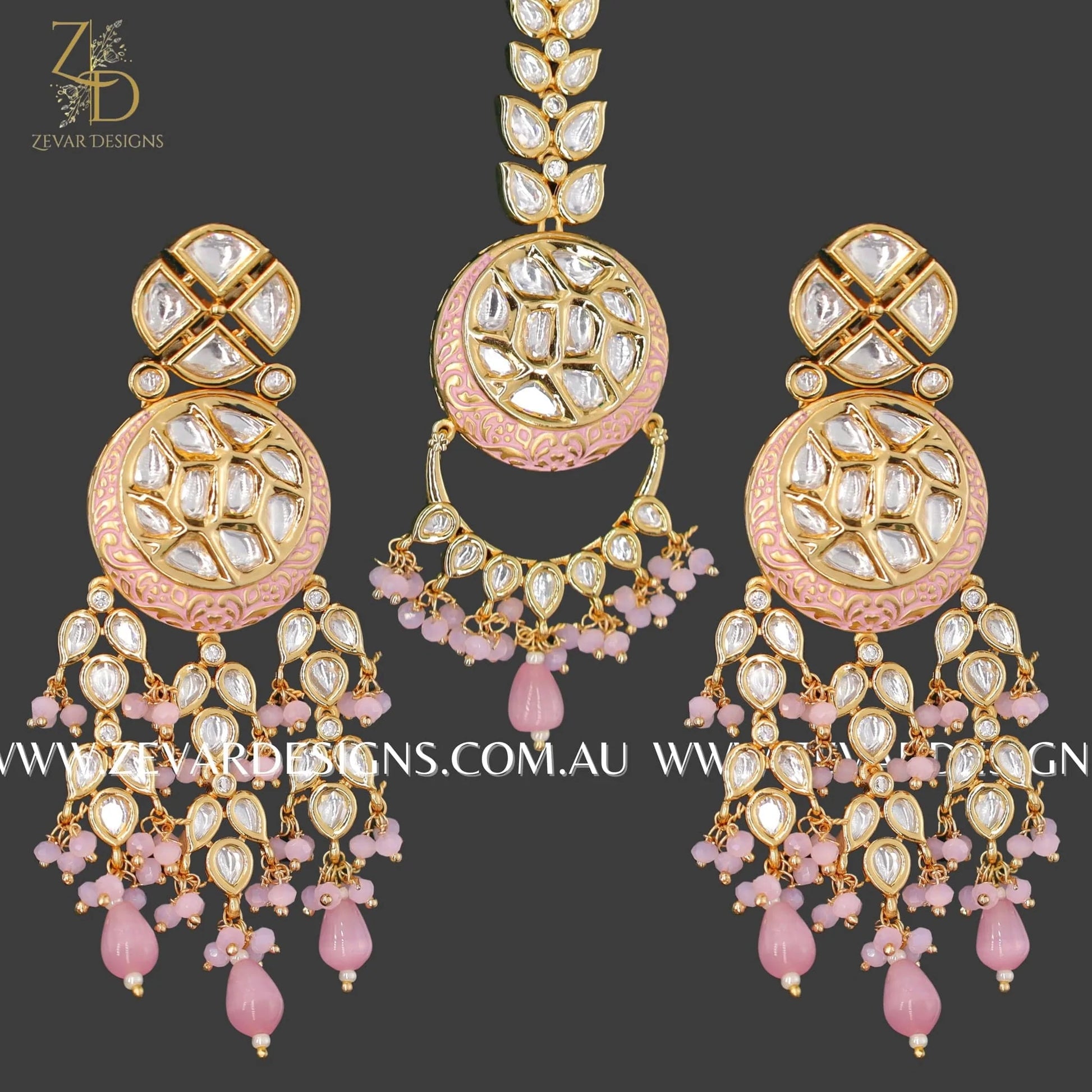 Zevar Designs Designer Necklace Sets Designer Kundan Polki Necklace Set - Gold and Pink