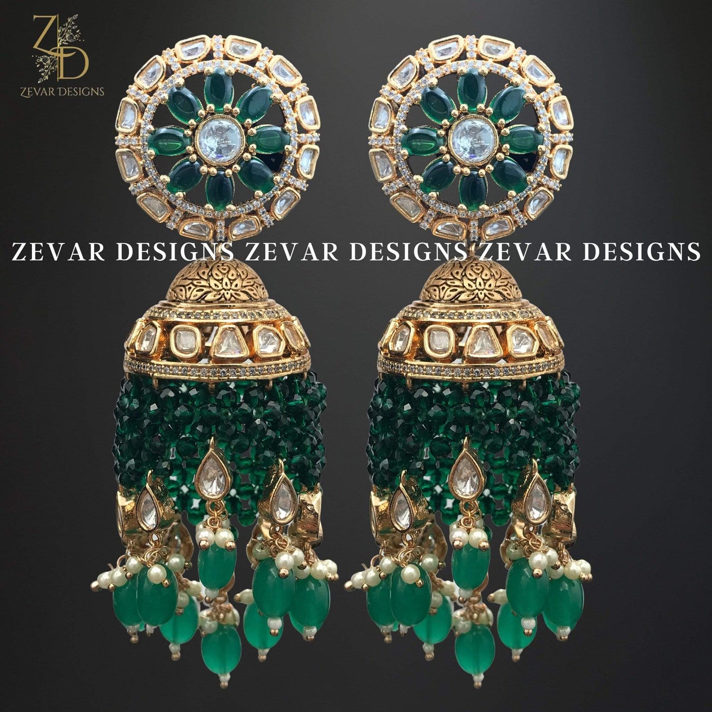 Zevar Designs Designer Necklace Designer Kundan Polki Necklace Set - Green and Rose Gold