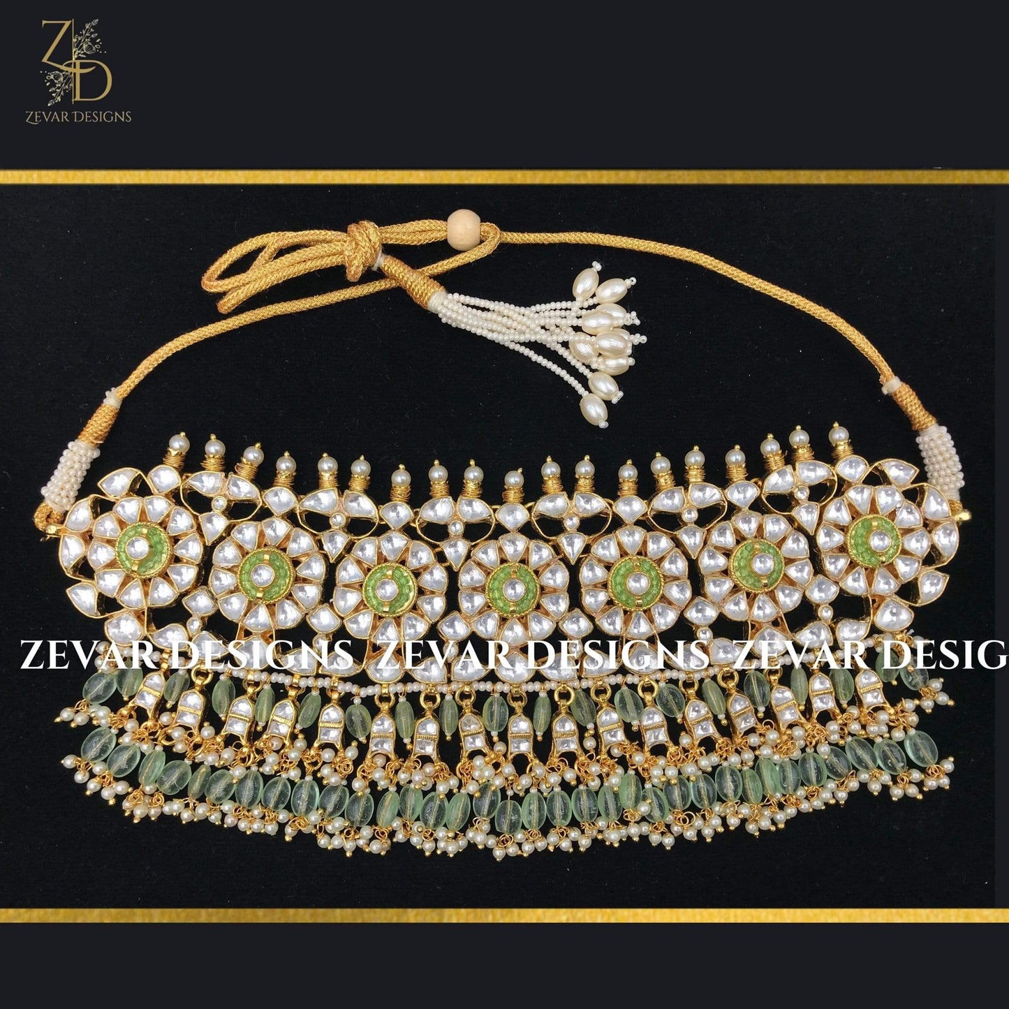 Zevar Designs Kundan Choker Designer Pachi Kundan Choker Set - Mint