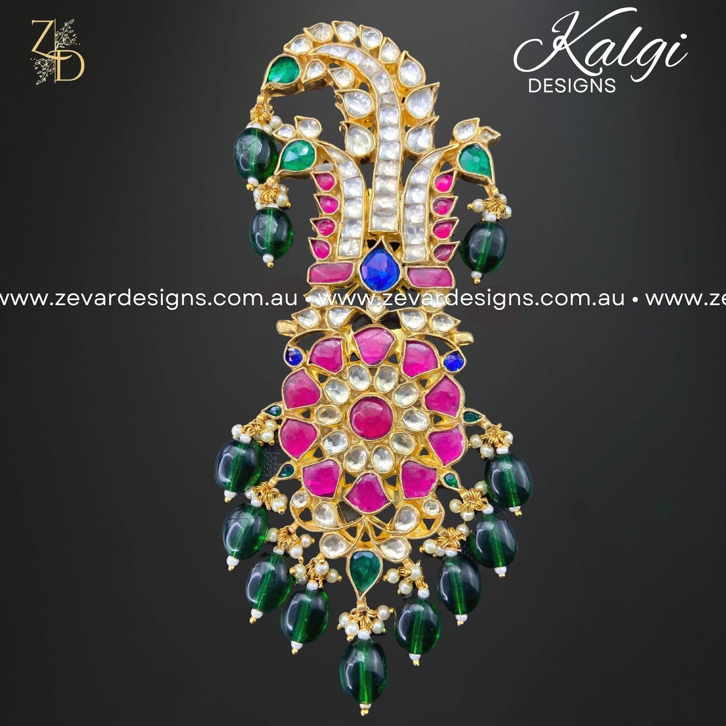 Zevar Designs Accessories Designer Pachi Kundan Kalgi - Multicoloured