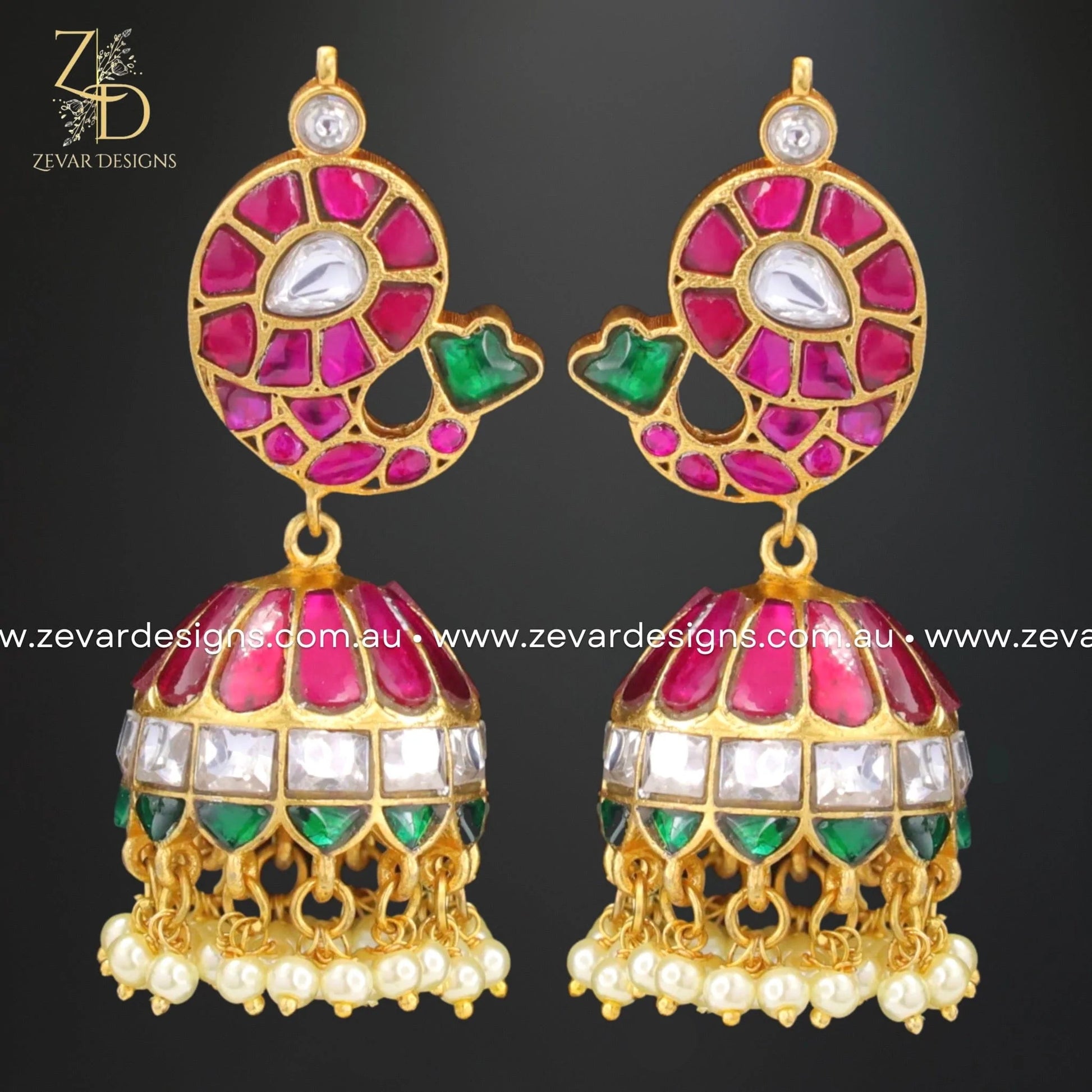 Zevar Designs Kundan Earrings Jadau Kundan Jhumki - Multicoloured