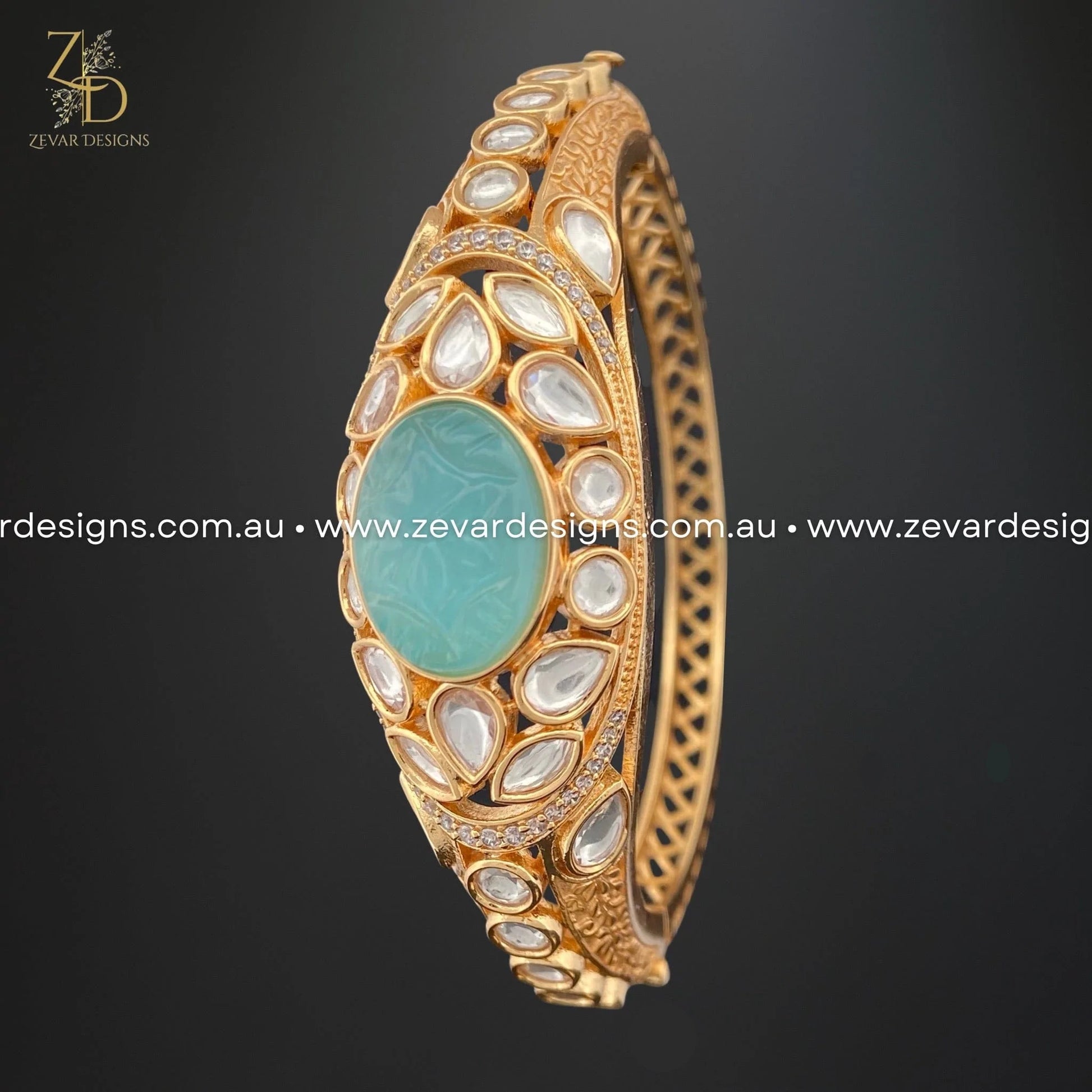 Kundan AD Bracelet Aqua Green