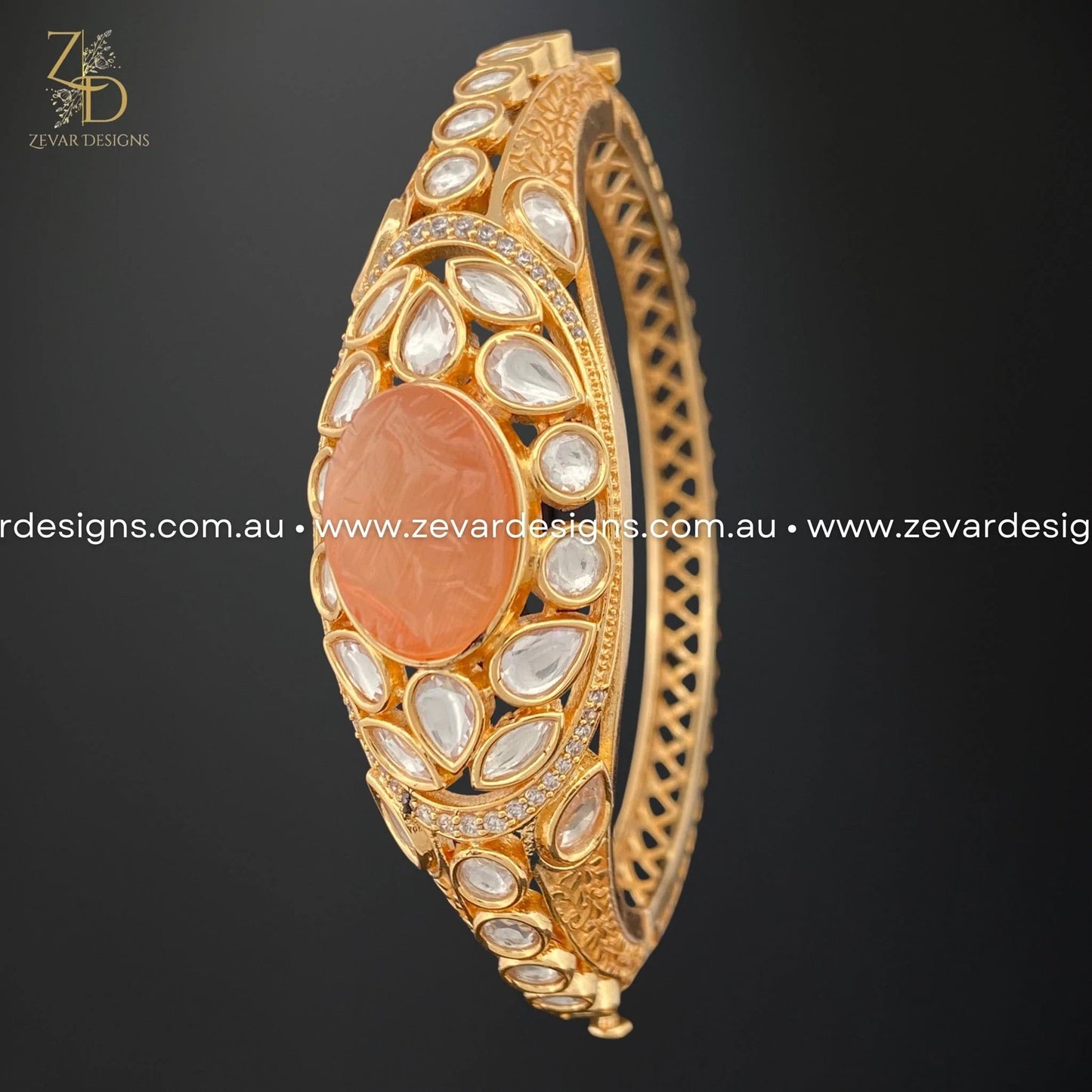 Zevar Designs Kundan Bracelets Kundan AD Bracelet - Peach