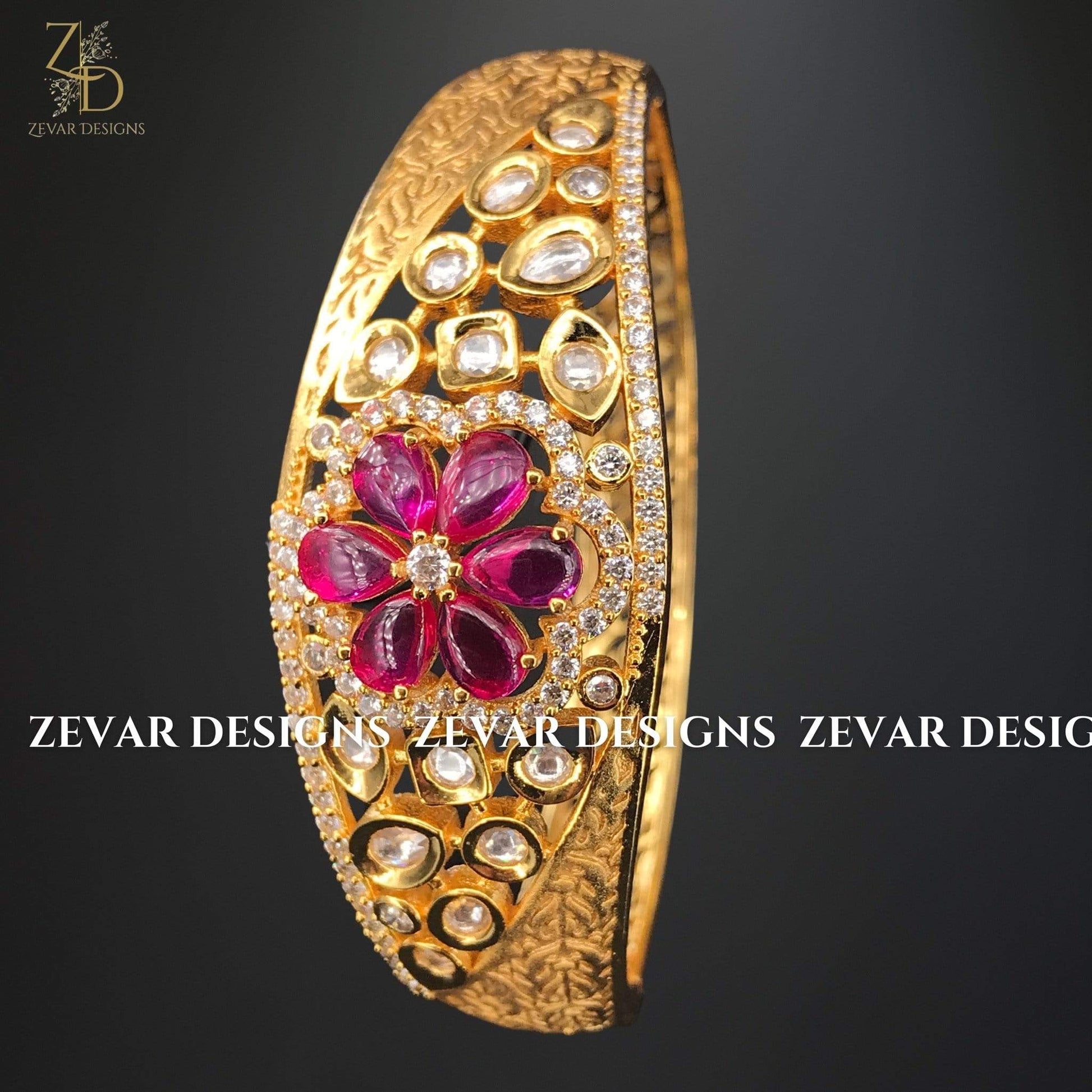 Zevar Designs Kundan Bangles Kundan AD Bracelet - Ruby Red