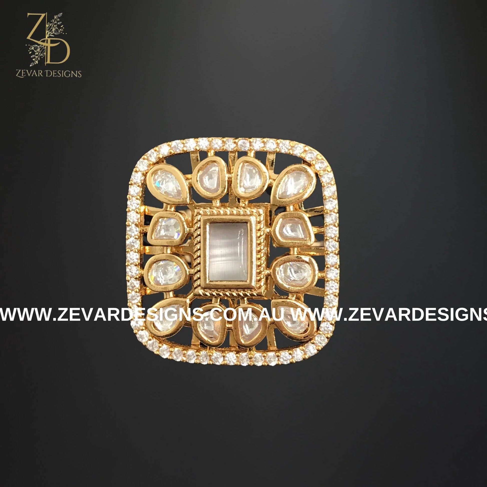 Zevar Designs Rings Kundan AD Ring - Grey