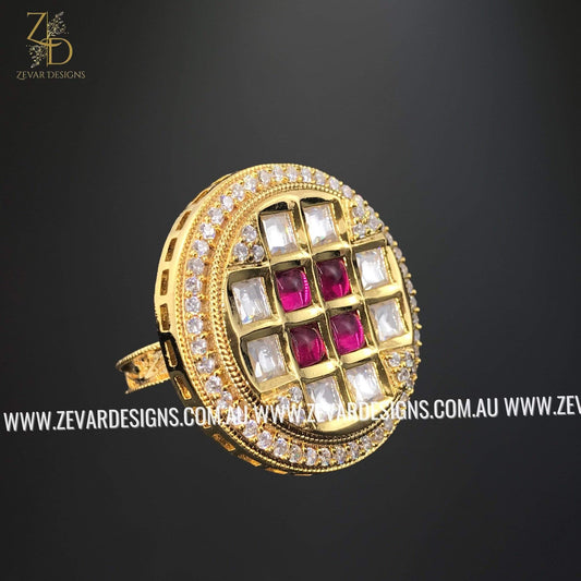 Zevar Designs Rings Kundan Ring - Ruby and Pink