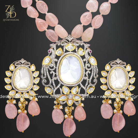 Zevar Designs Long Necklace Sets Kundan and AD Dual Finish Long Set - Pink