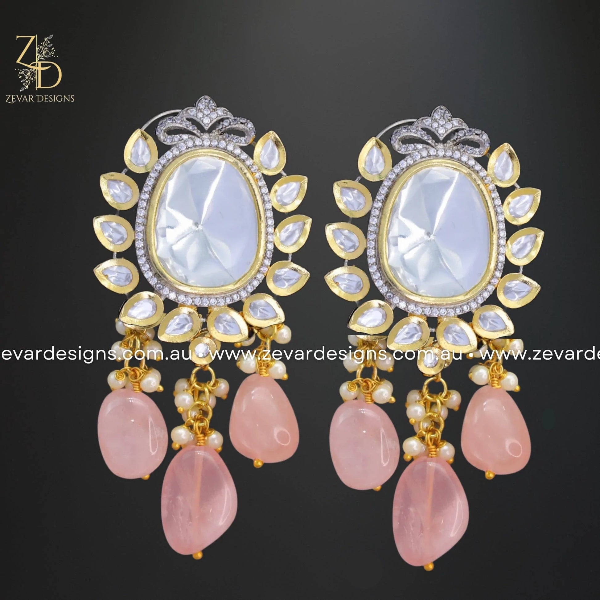 Zevar Designs Long Necklace Sets Kundan and AD Dual Finish Long Set - Pink