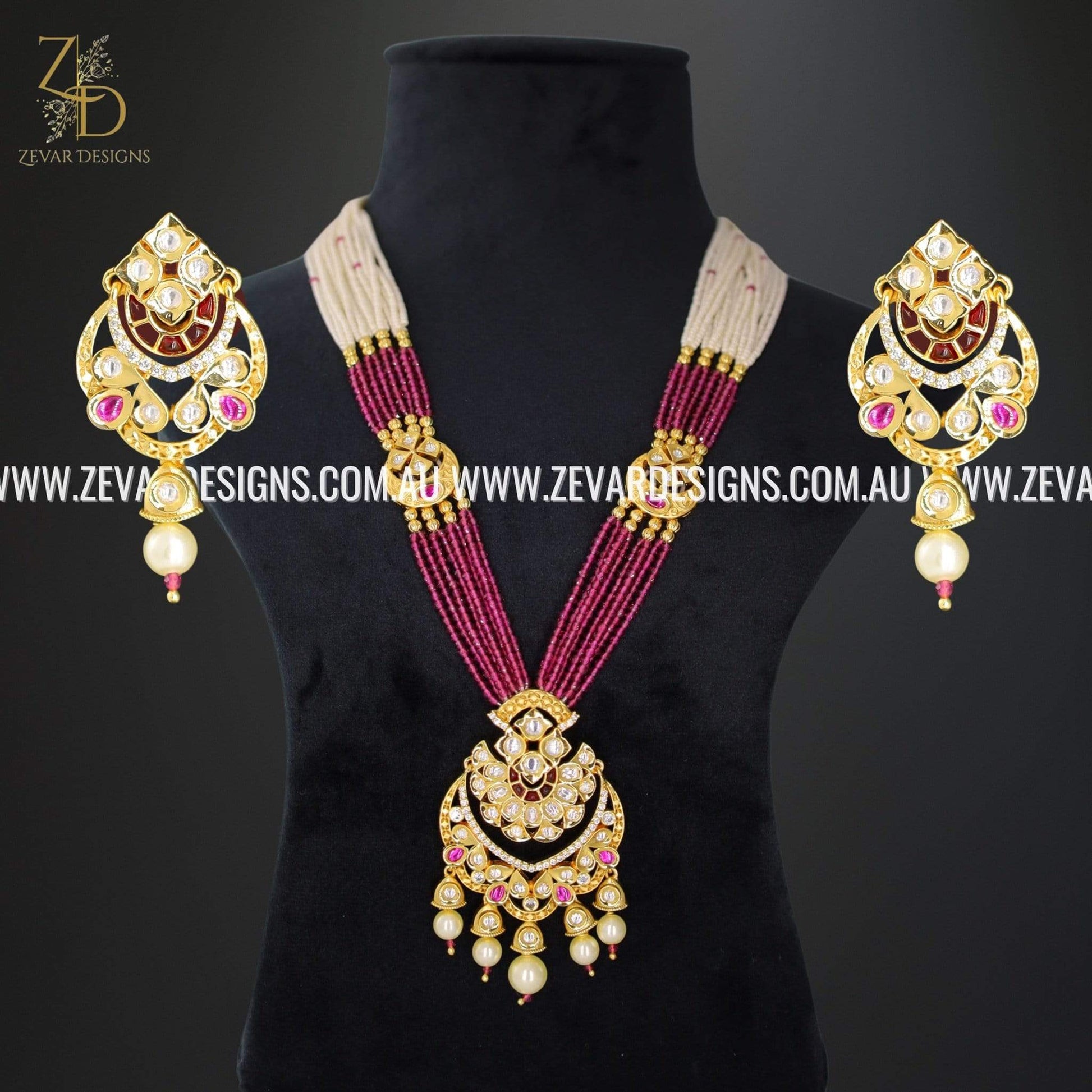 Zevar Designs Necklace Sets Kundan and AD Pendant Set in Ruby Red